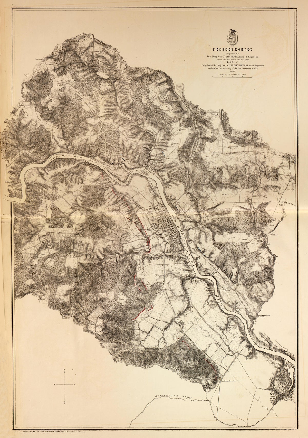 Fredericksburg, Va., 1867 from Military Maps of the United States 1883 by Relic Map Company