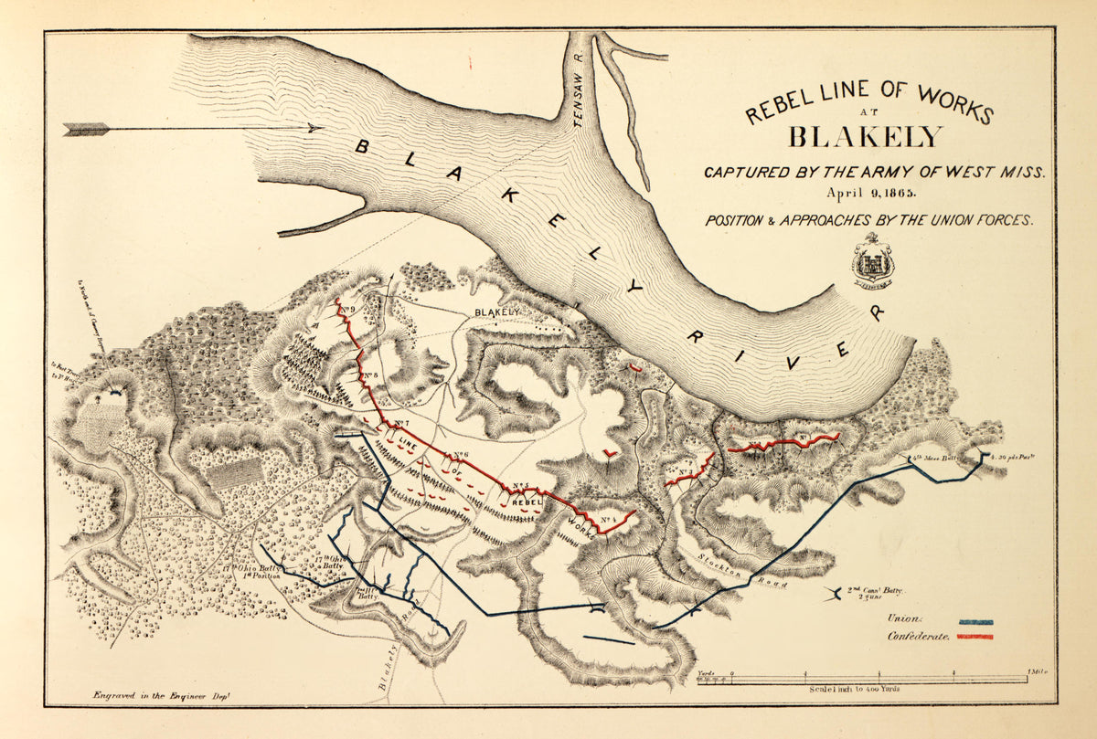 Rebel Line of Works at Blakely Captured by Army of West Miss, April 9, 1865 from Military Maps of the United States 1883 by Relic Map Company