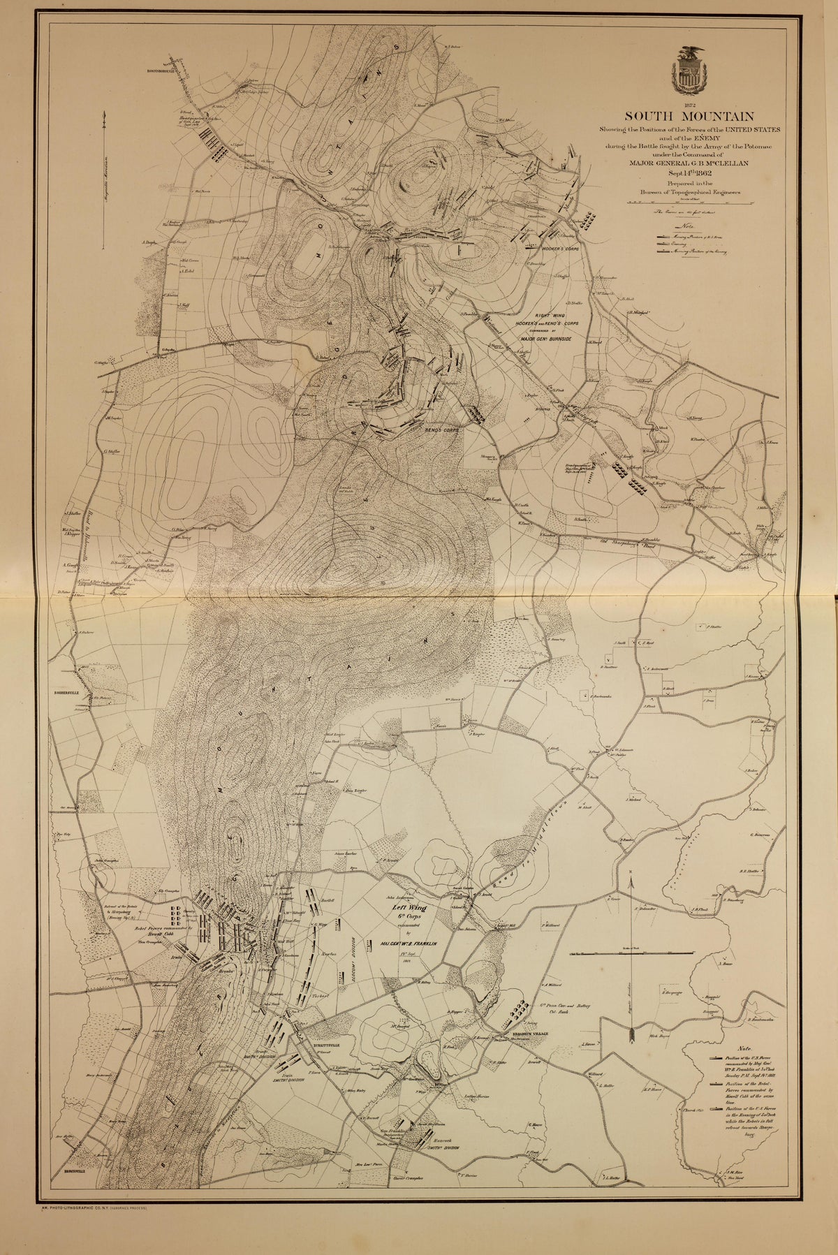 South Mountain, Showing Positions of United States,battle by Army of the Potomac from Military Maps of the United States 1883 by Relic Map Company