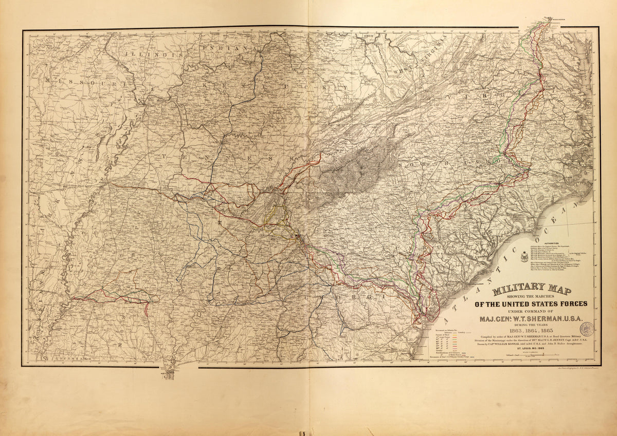Military Map of Marches of United States Under Maj. Gen. W.T. Sherman,1863-65 from Military Maps of the United States 1883 by Relic Map Company