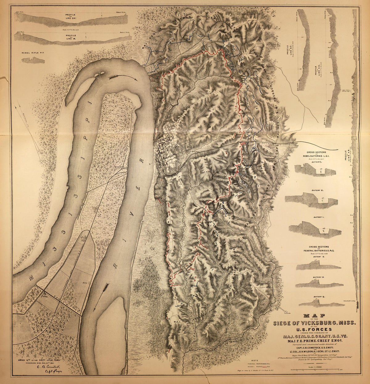Map of the Siege of Vicksburg, Miss., 1863 from Military Maps of the United States 1883 by Relic Map Company