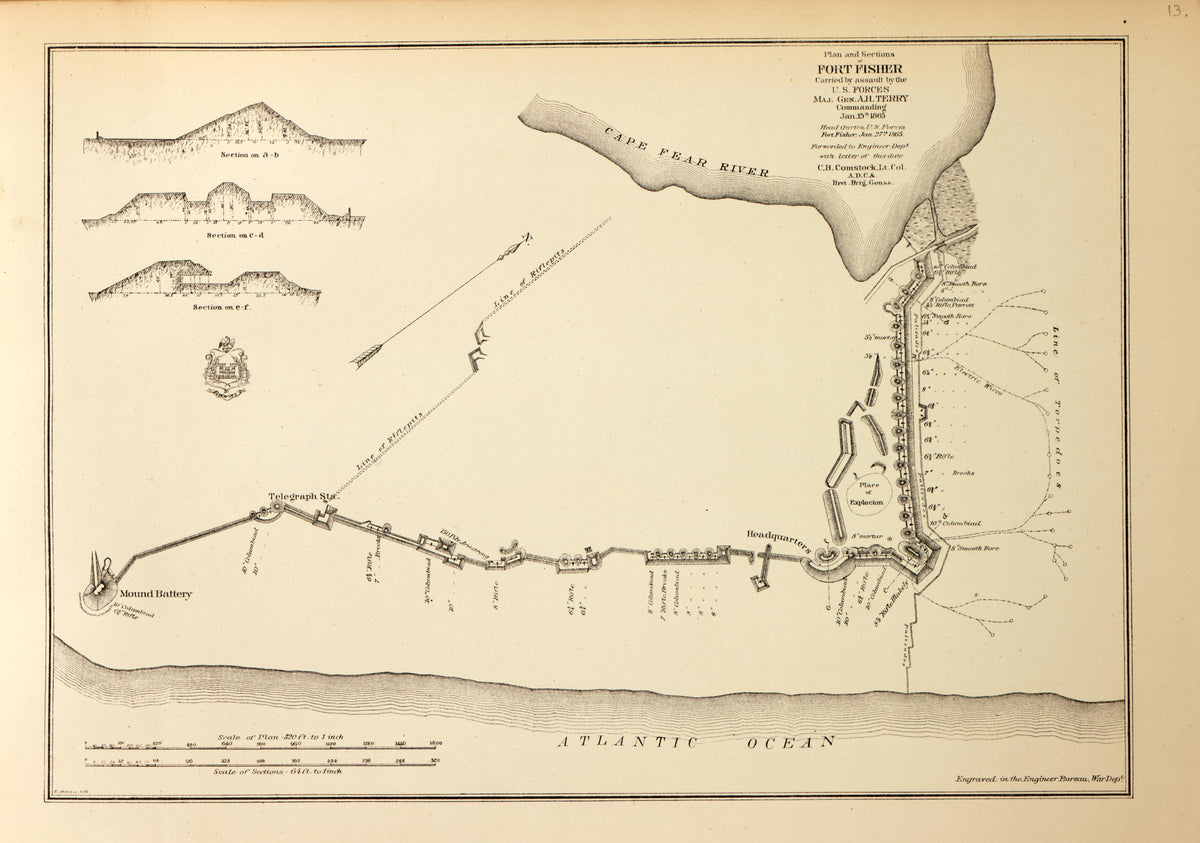 Plan and Sections of Fort Fisher, January 1865 from Military Maps of the United States 1883 by Relic Map Company
