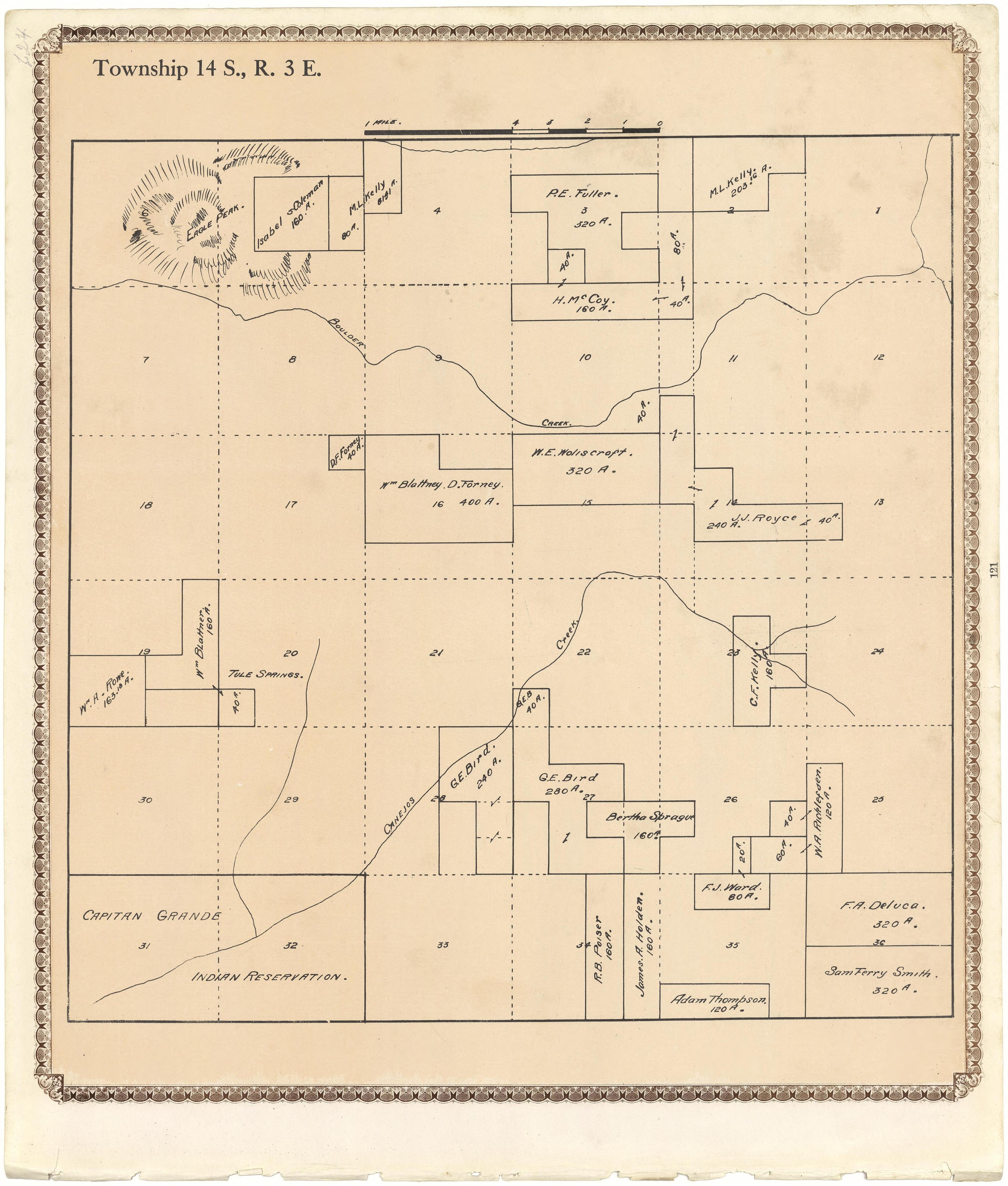 Township 14 S., R. 3 E from Plat Book of San Diego County, California 1912 by Relic Map Company