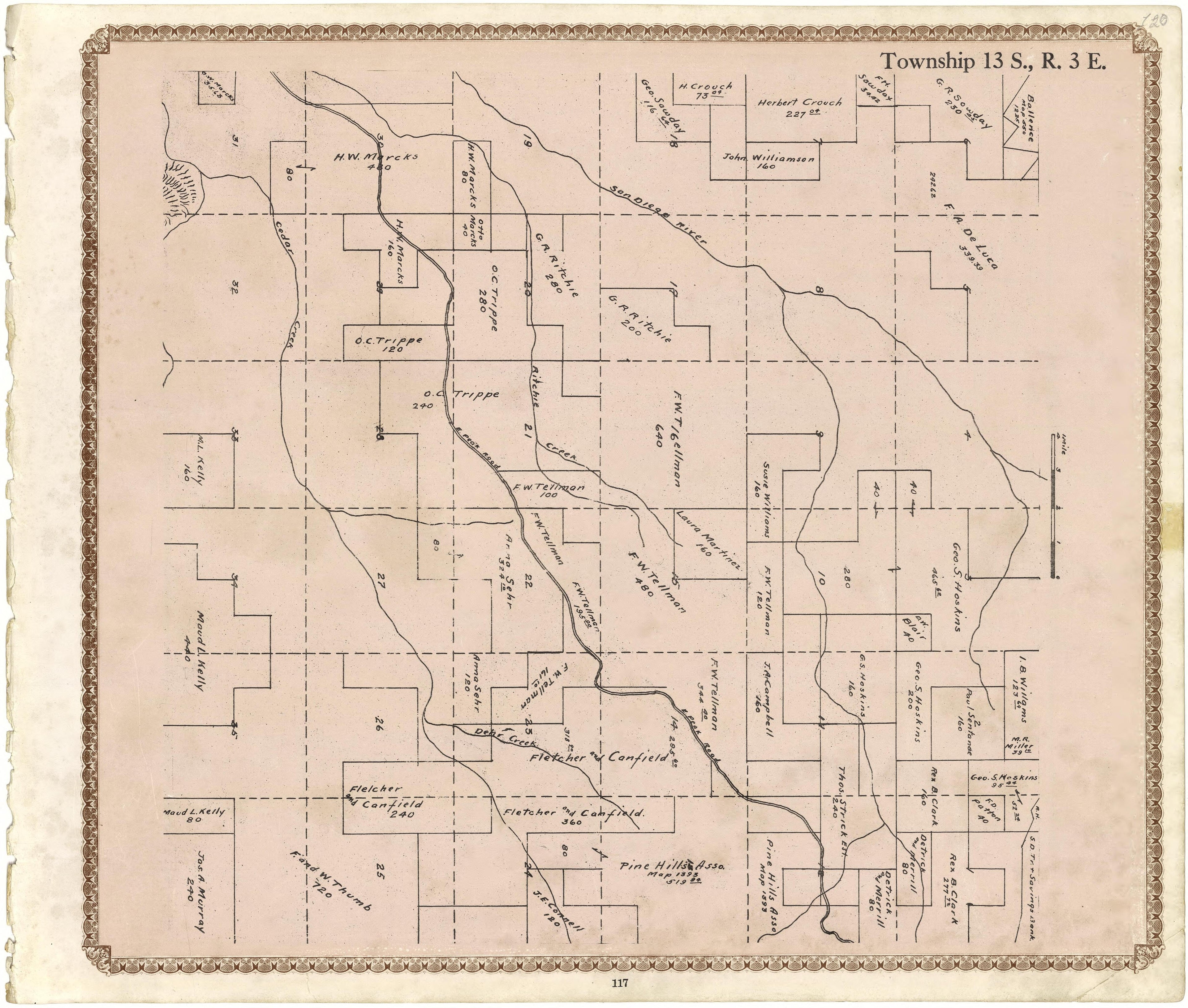 Township 13 S., R. 3 E from Plat Book of San Diego County, California 1912 by Relic Map Company