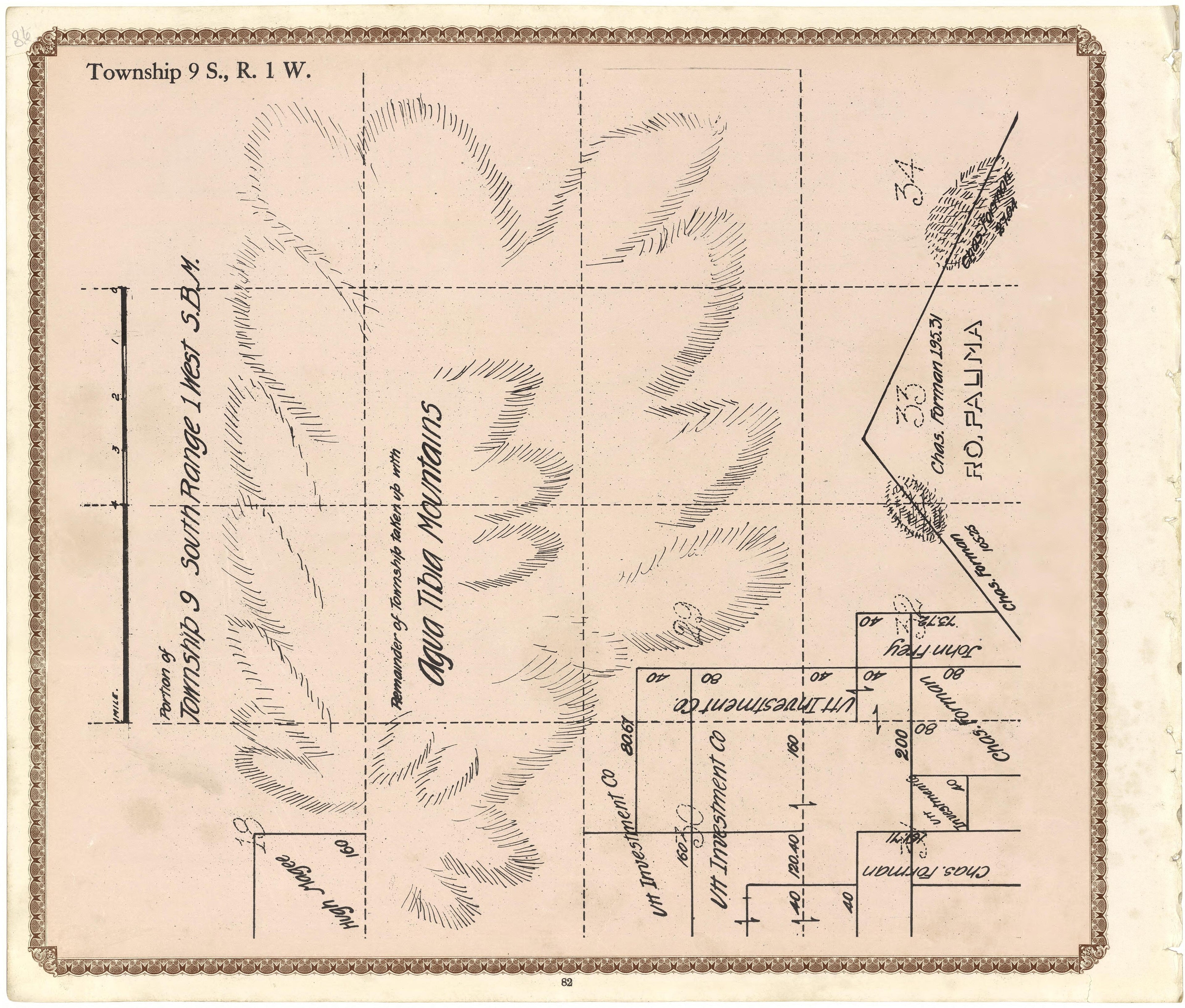 Township 9 S., R. 1 W from Plat Book of San Diego County, California 1912 by Relic Map Company