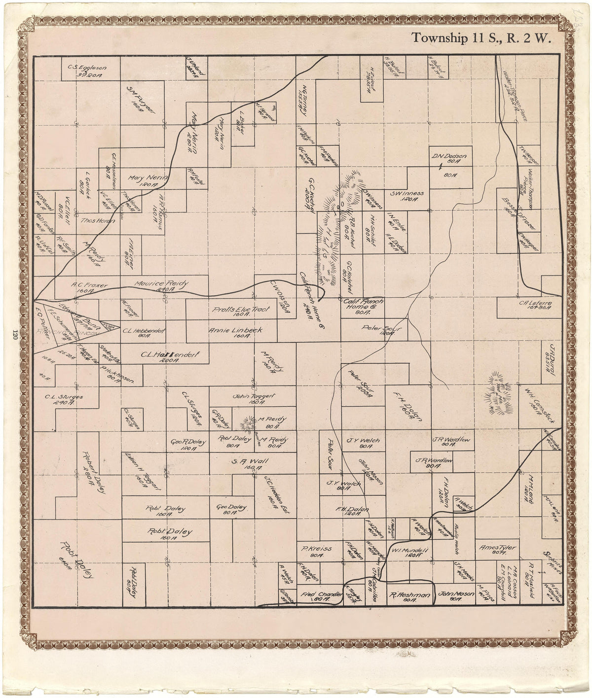 Township 11 S., R. 2 W from Plat Book of San Diego County, California 1912 by Relic Map Company