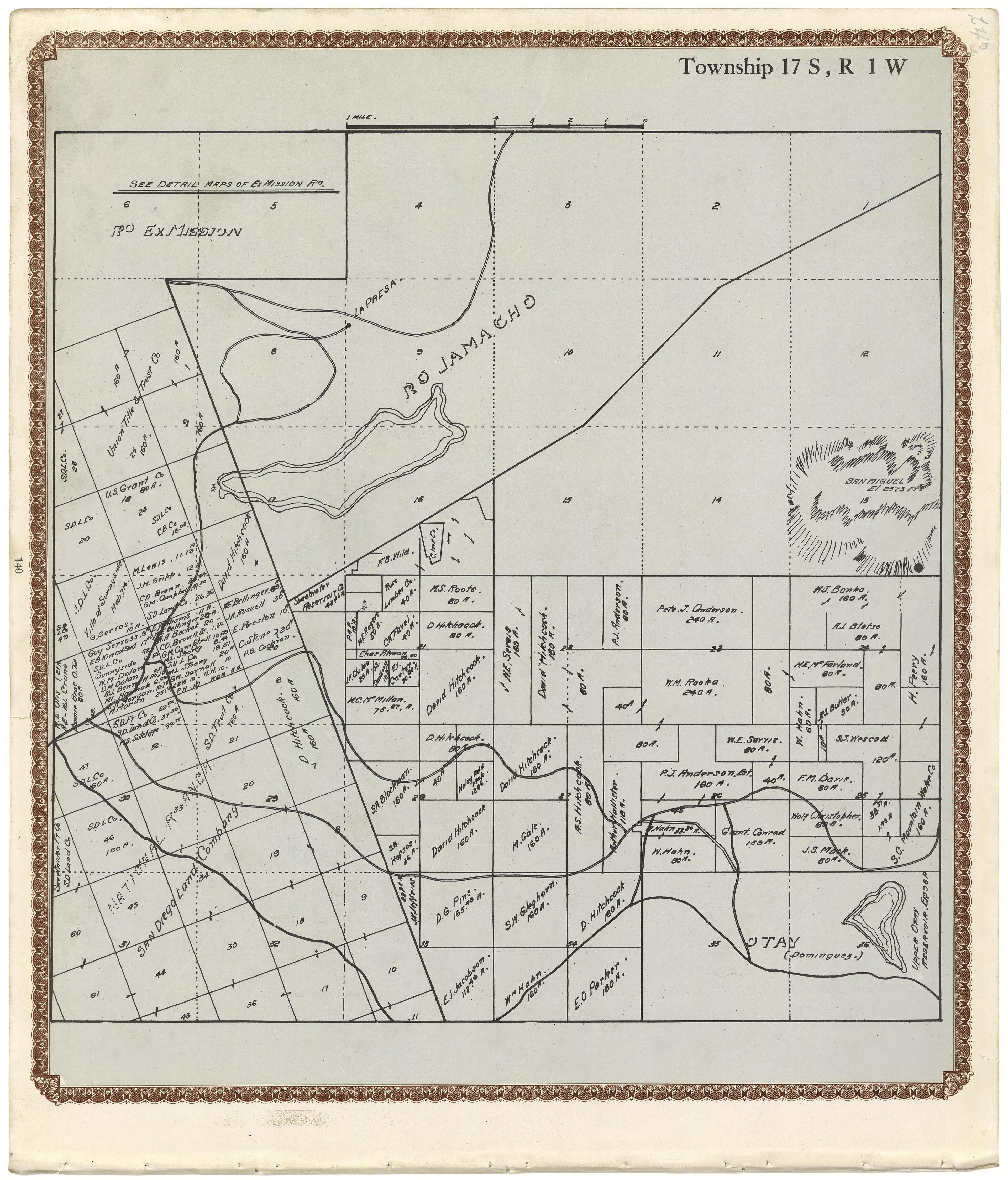 Township 17 S., R. 1 W from Plat Book of San Diego County, California 1912 by Relic Map Company
