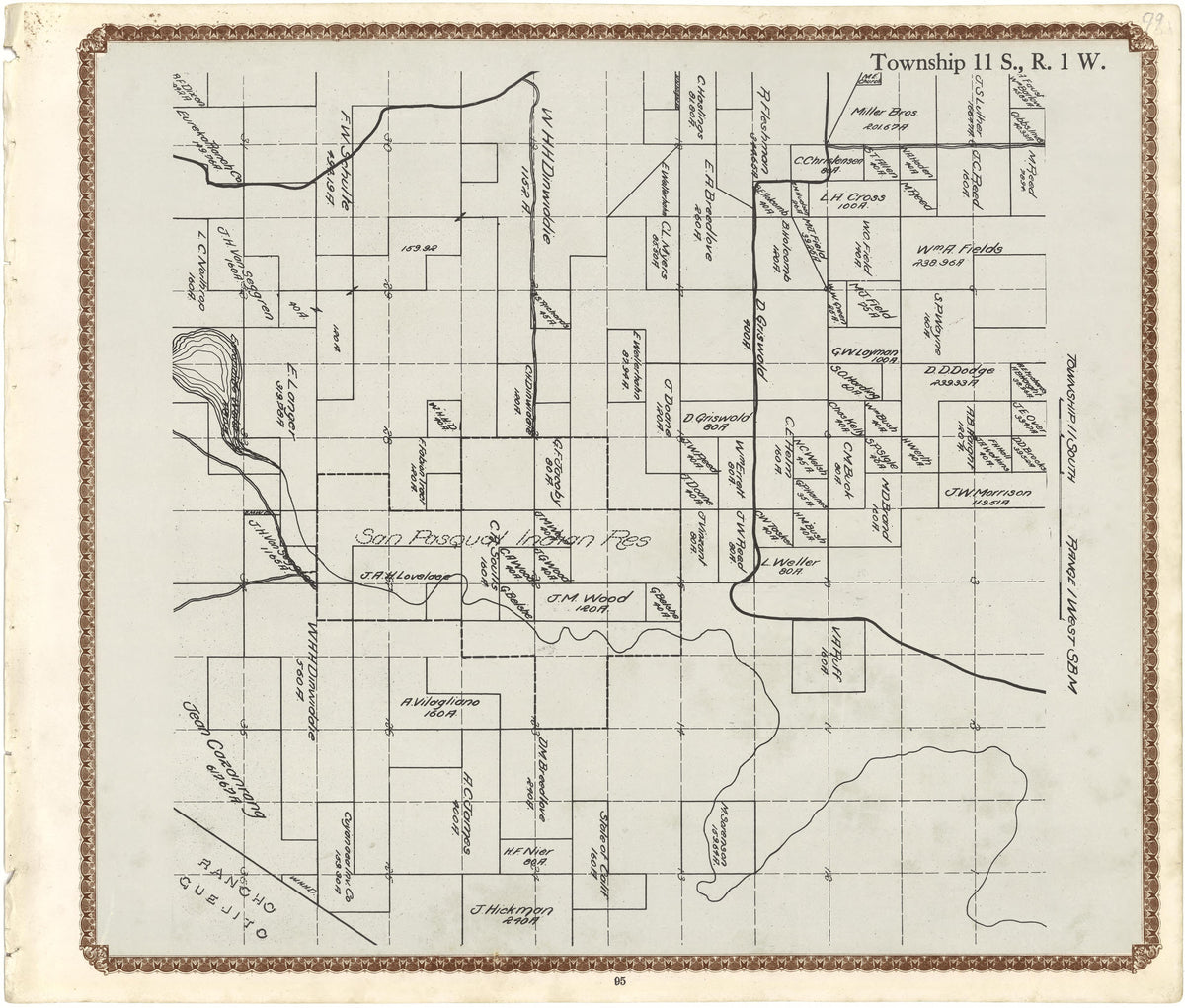 Township 11 S., R. 1 W from Plat Book of San Diego County, California 1912 by Relic Map Company
