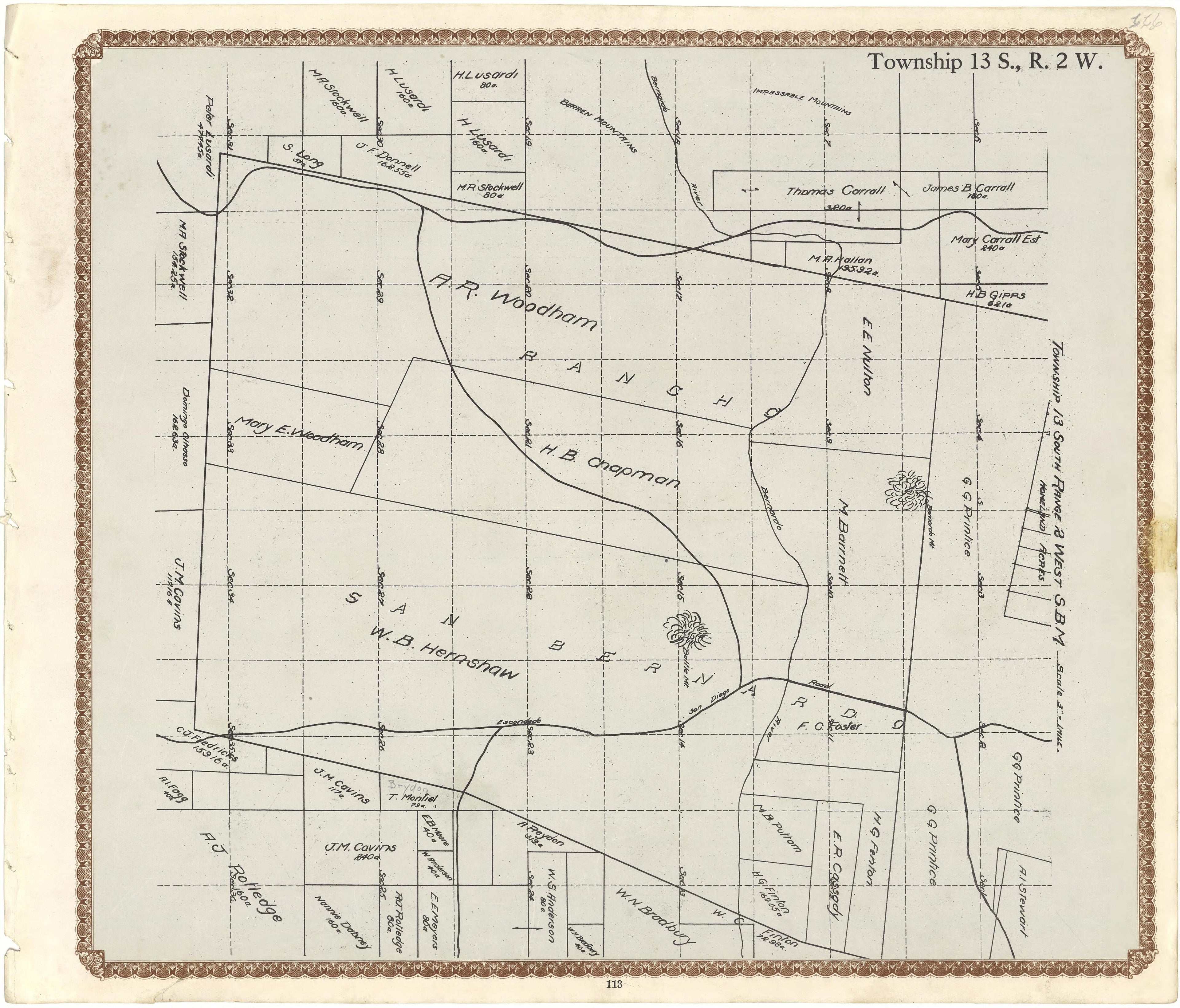 Township 13 S., R. 2 W from Plat Book of San Diego County, California 1912 by Relic Map Company