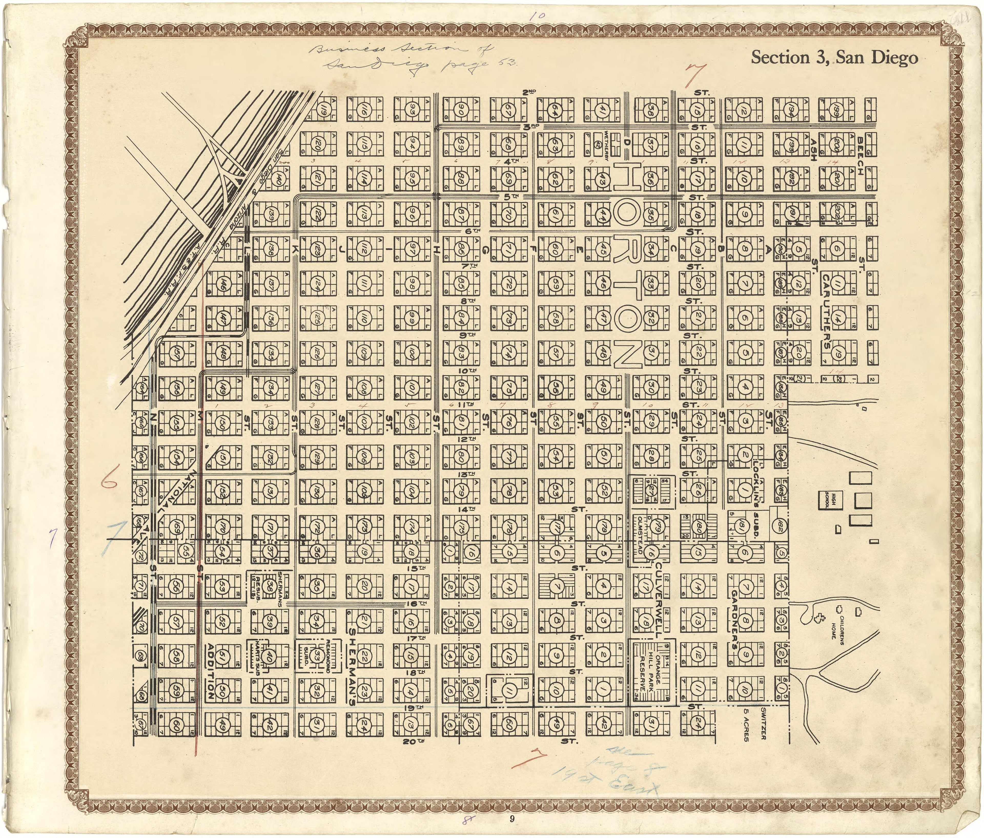 Section 3, San Diego from Plat Book of San Diego County, California 1912 by Relic Map Company