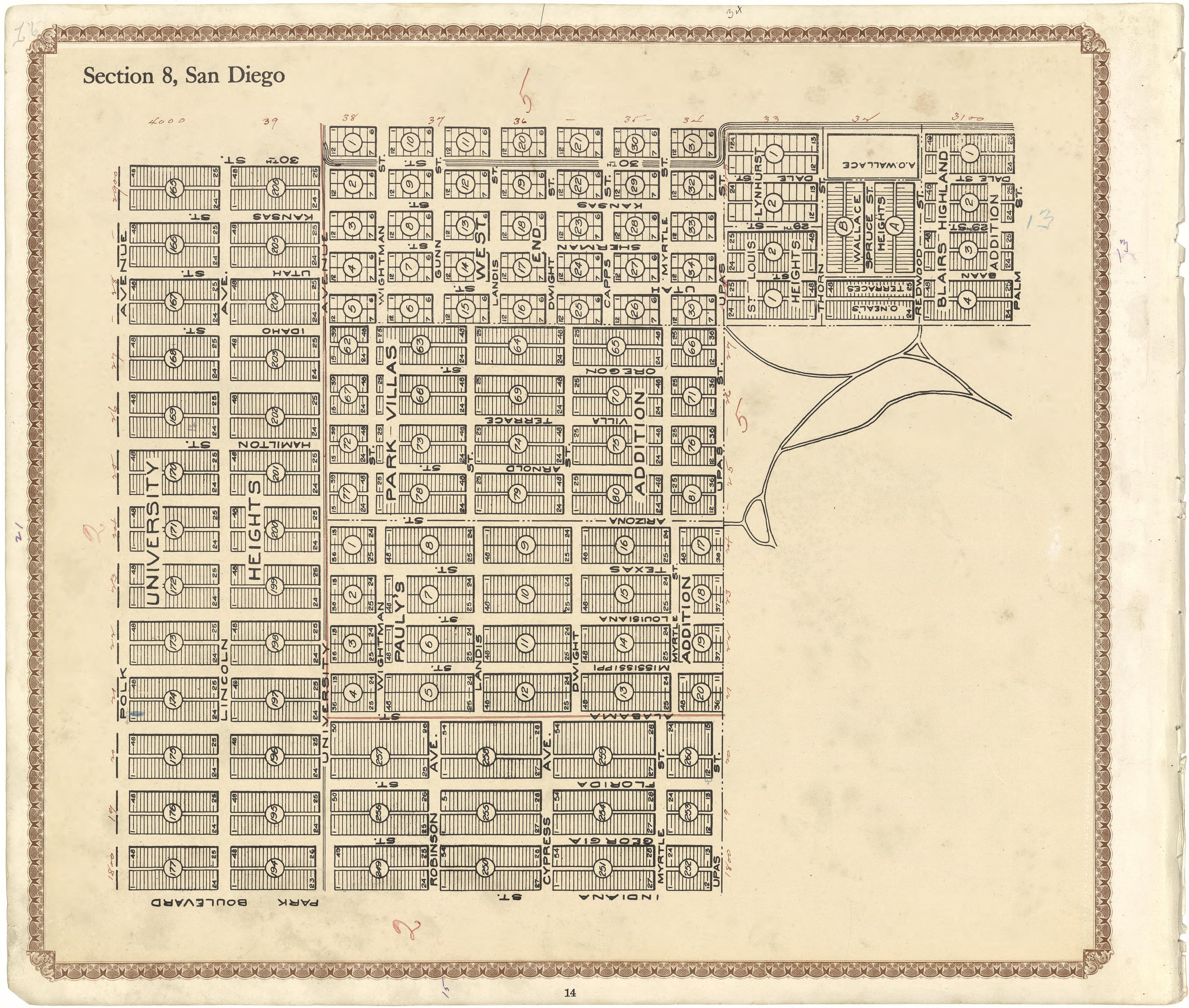 Section 8, San Diego from Plat Book of San Diego County, California 1912 by Relic Map Company