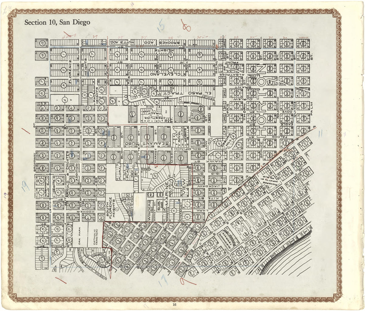 Section 10, San Diego from Plat Book of San Diego County, California 1912 by Relic Map Company