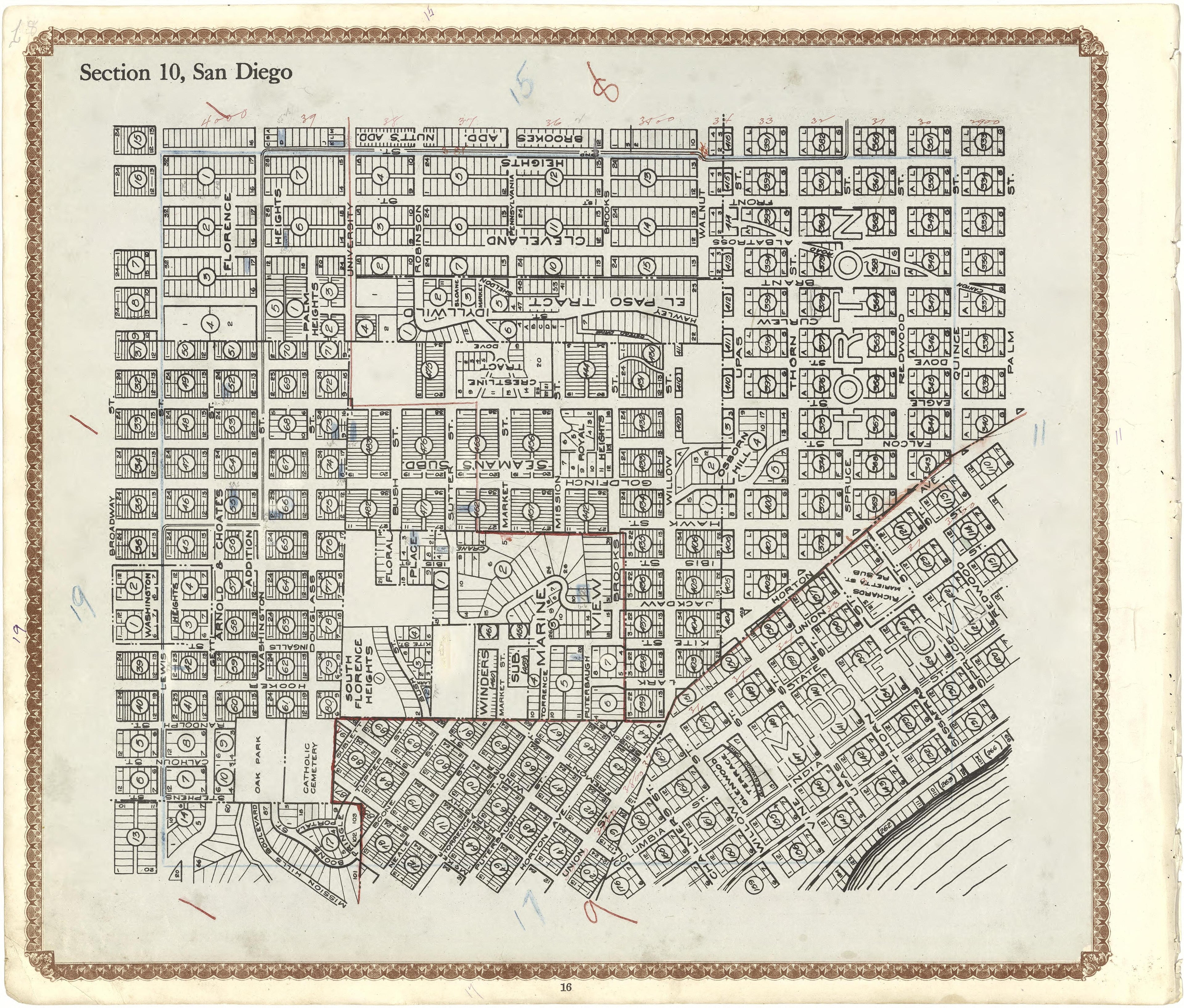 Section 10, San Diego from Plat Book of San Diego County, California 1912 by Relic Map Company