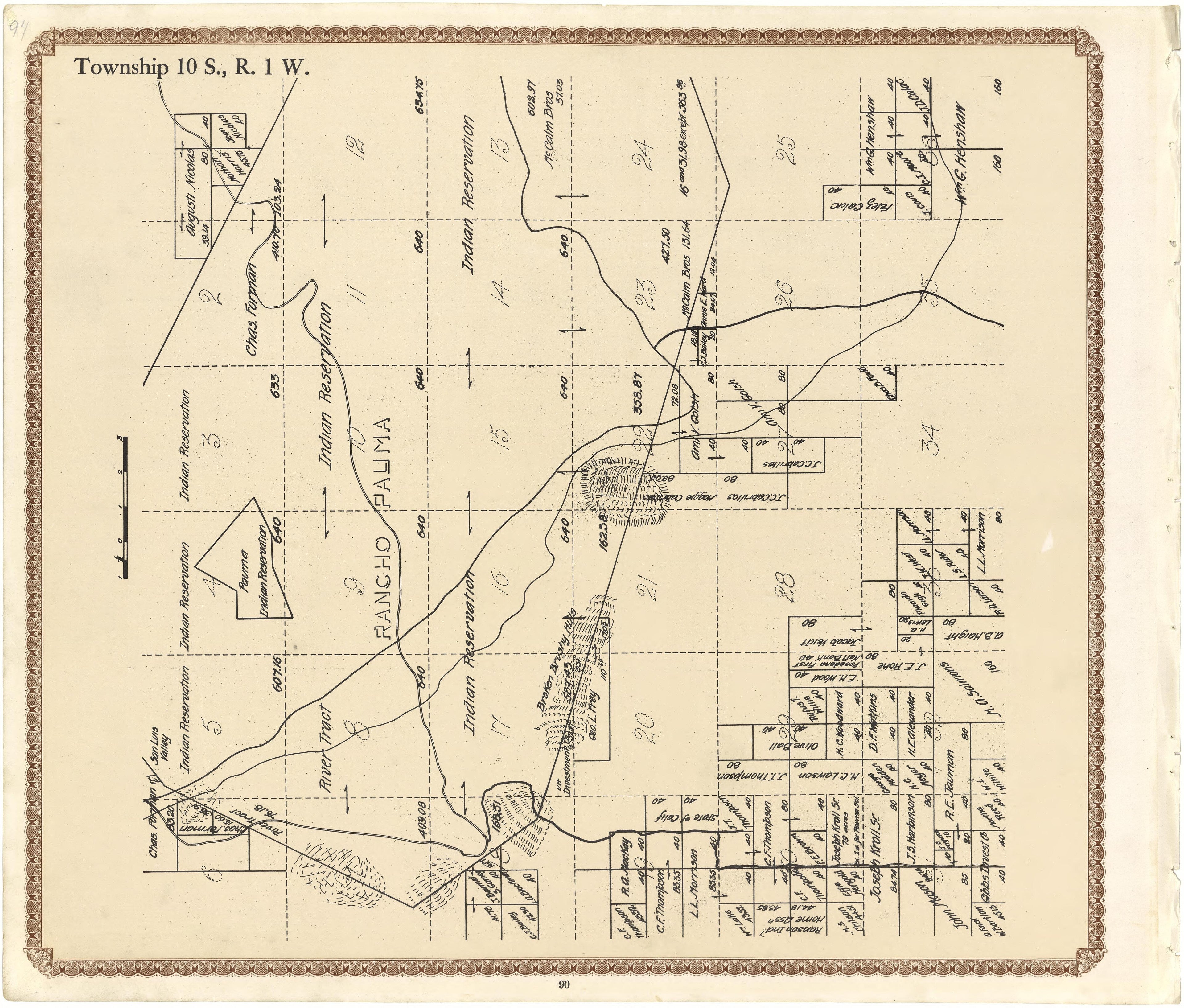 Township 10 S., R. 1 W from Plat Book of San Diego County, California 1912 by Relic Map Company