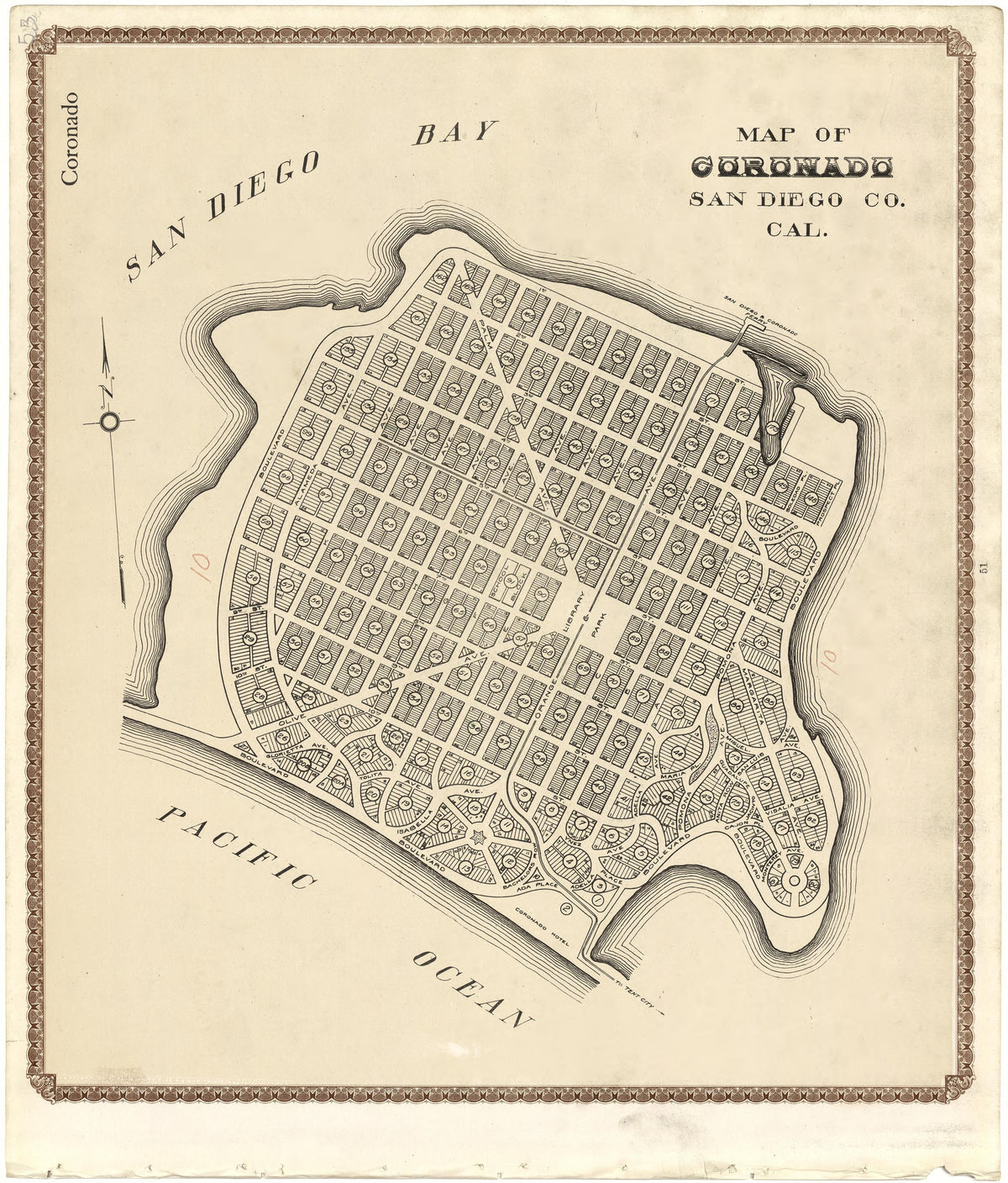 Map of Coronado, San Diego County Cal. from Plat Book of San Diego County, California 1912 by Relic Map Company