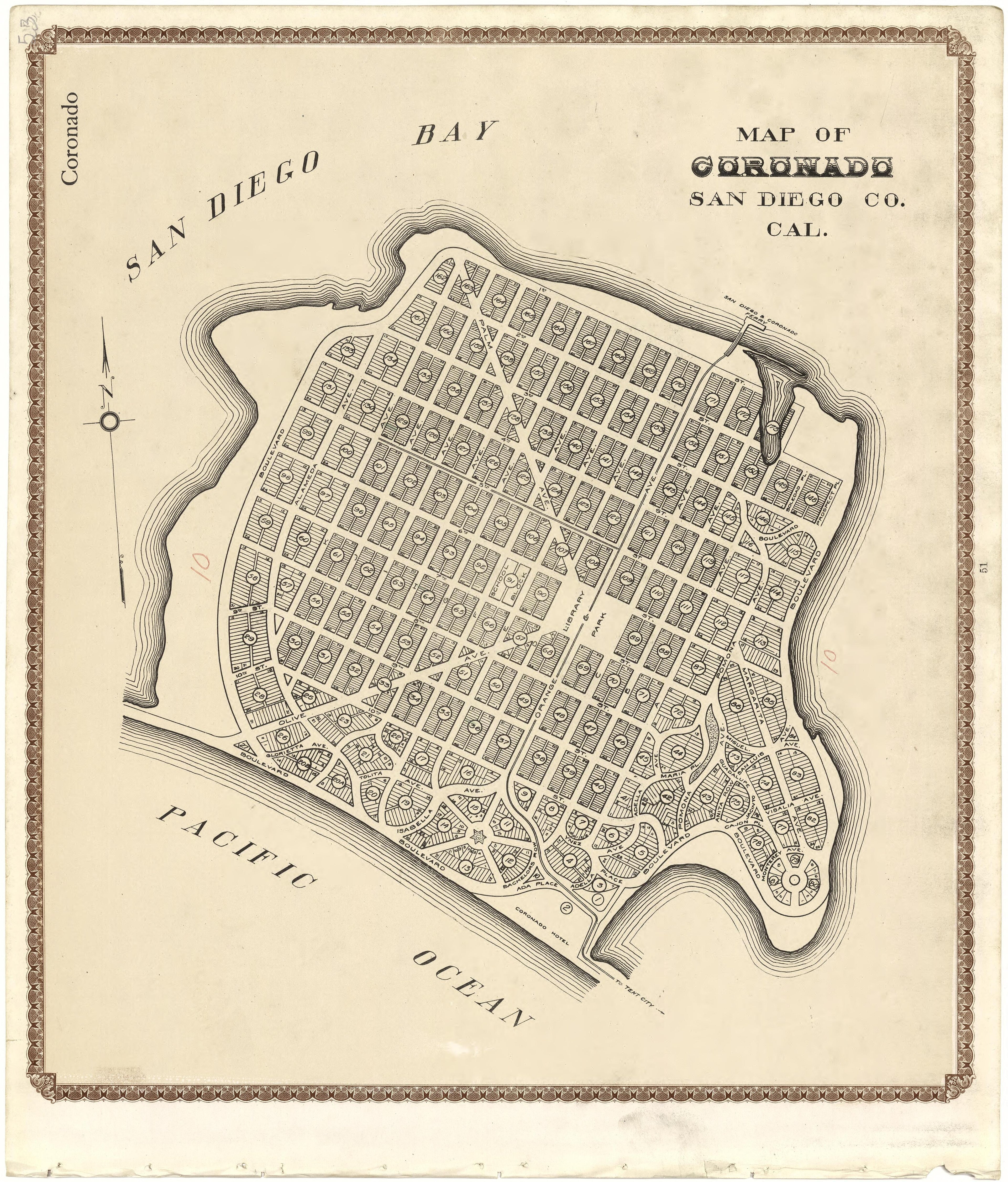 Map of Coronado, San Diego County Cal. from Plat Book of San Diego County, California 1912 by Relic Map Company