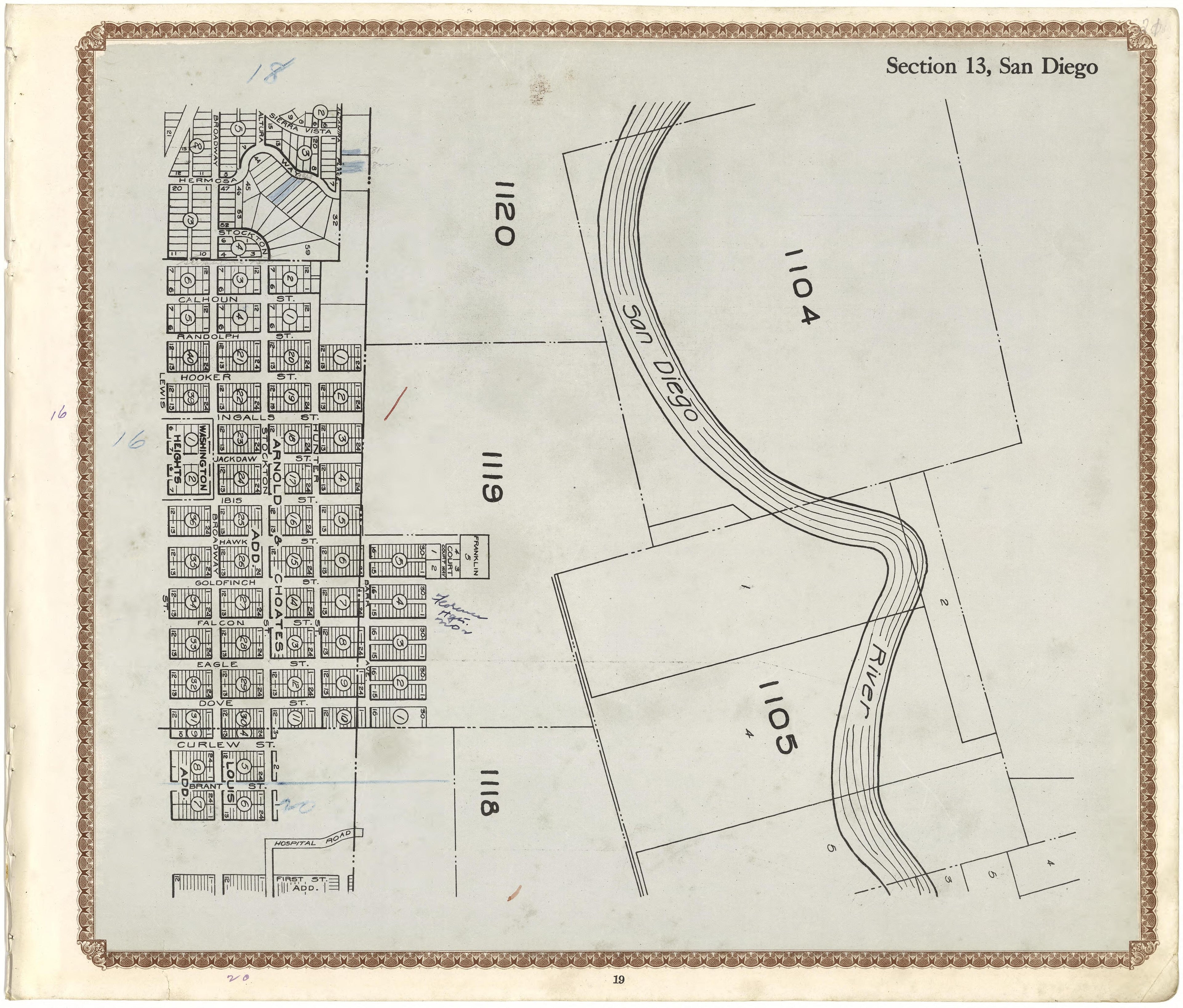 Section 13, San Diego from Plat Book of San Diego County, California 1912 by Relic Map Company