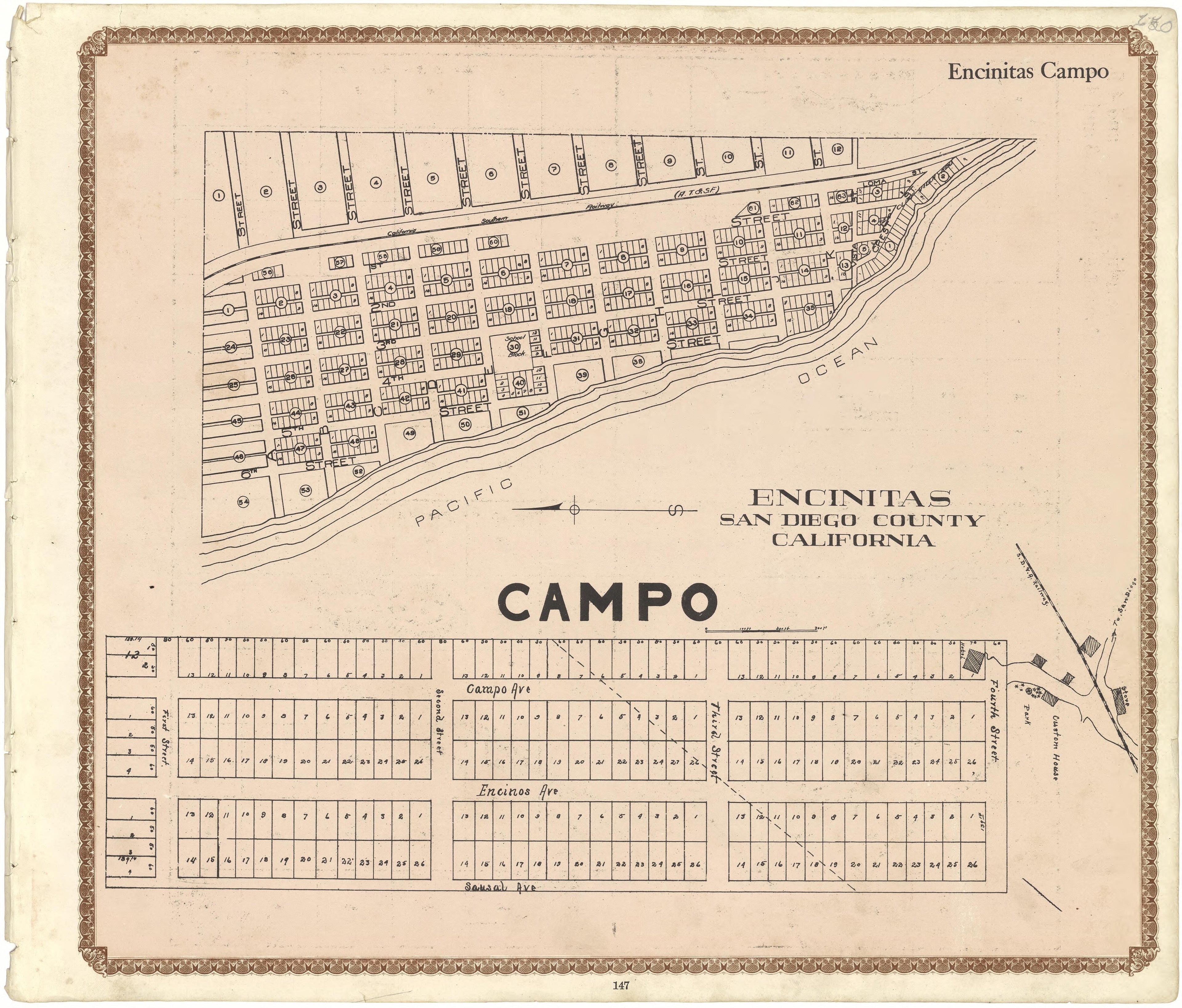 Encinitas San Diego County, California from Plat Book of San Diego County, California 1912 by Relic Map Company