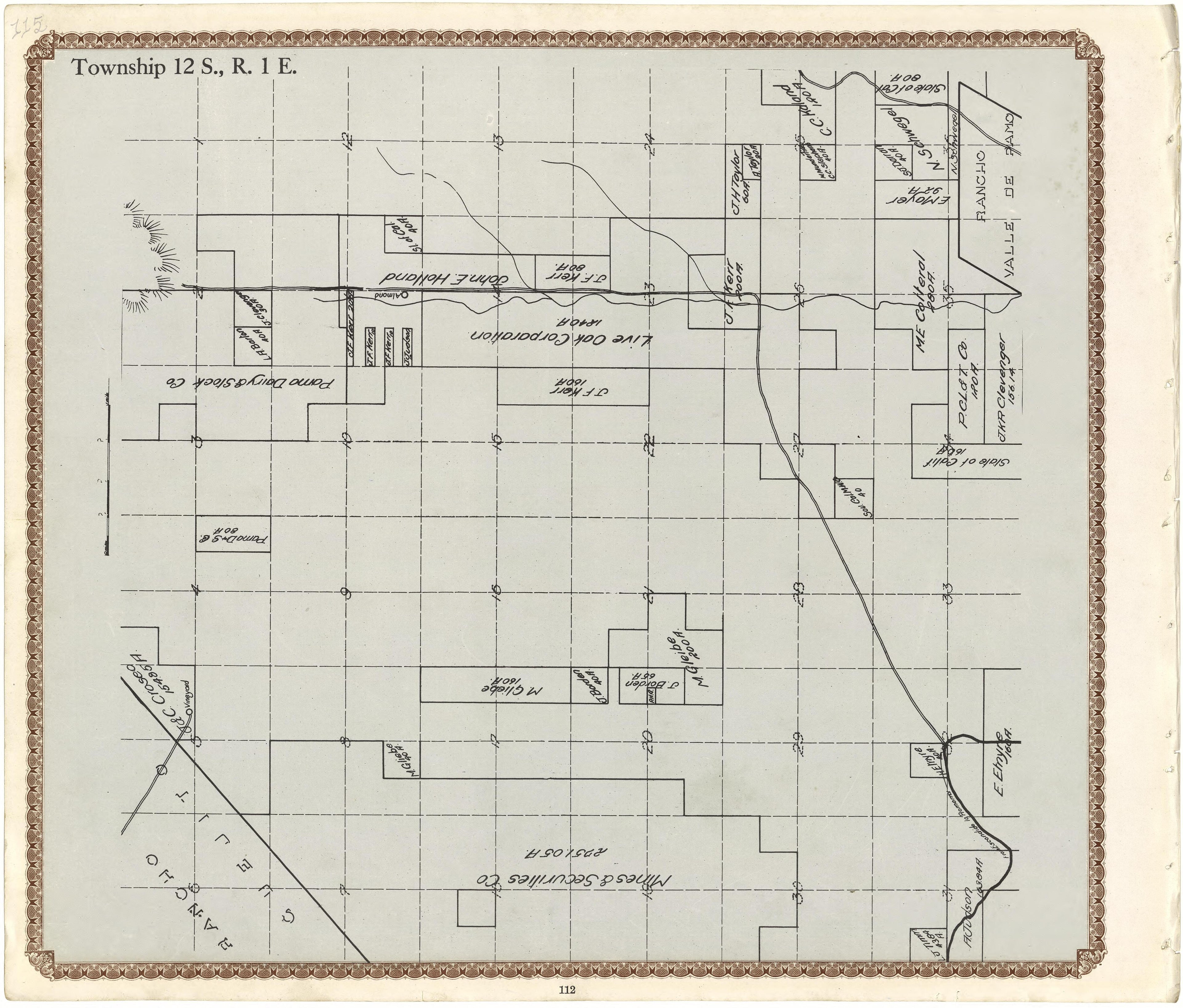 Township 12 S., R. 1 E from Plat Book of San Diego County, California 1912 by Relic Map Company