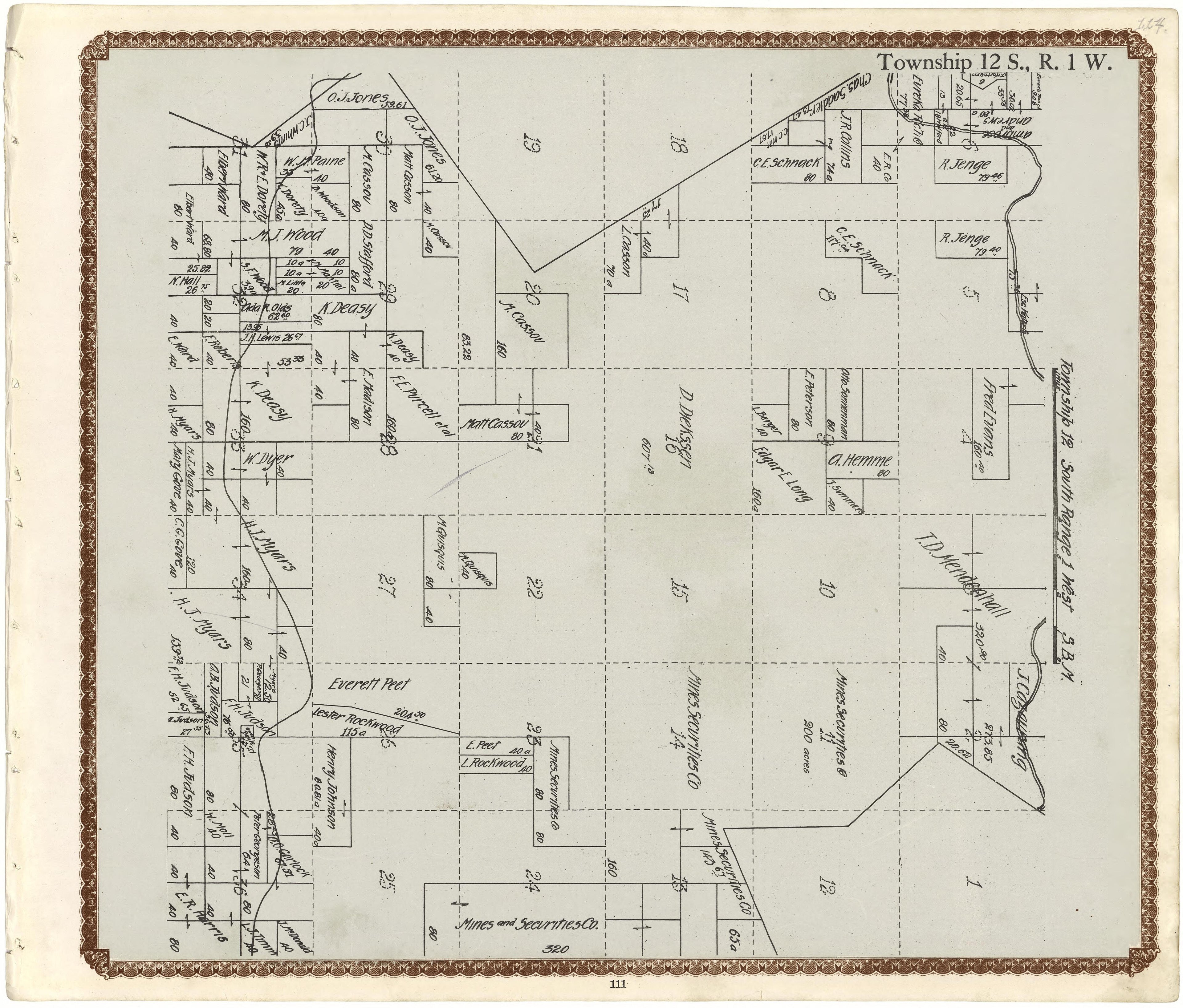 Township 12 S., R. 1 W from Plat Book of San Diego County, California 1912 by Relic Map Company