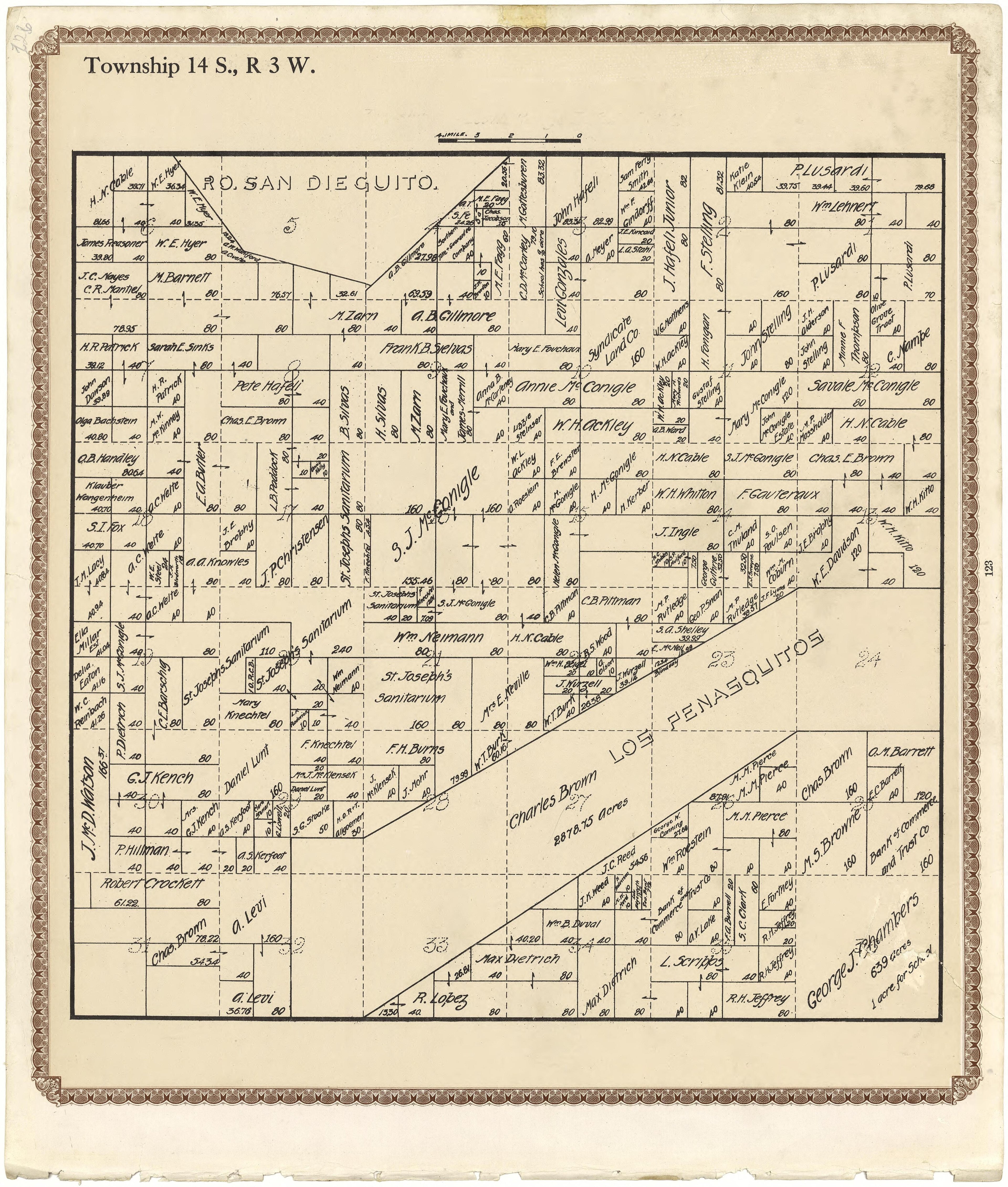 Township 14 S., R. 3 W from Plat Book of San Diego County, California 1912 by Relic Map Company