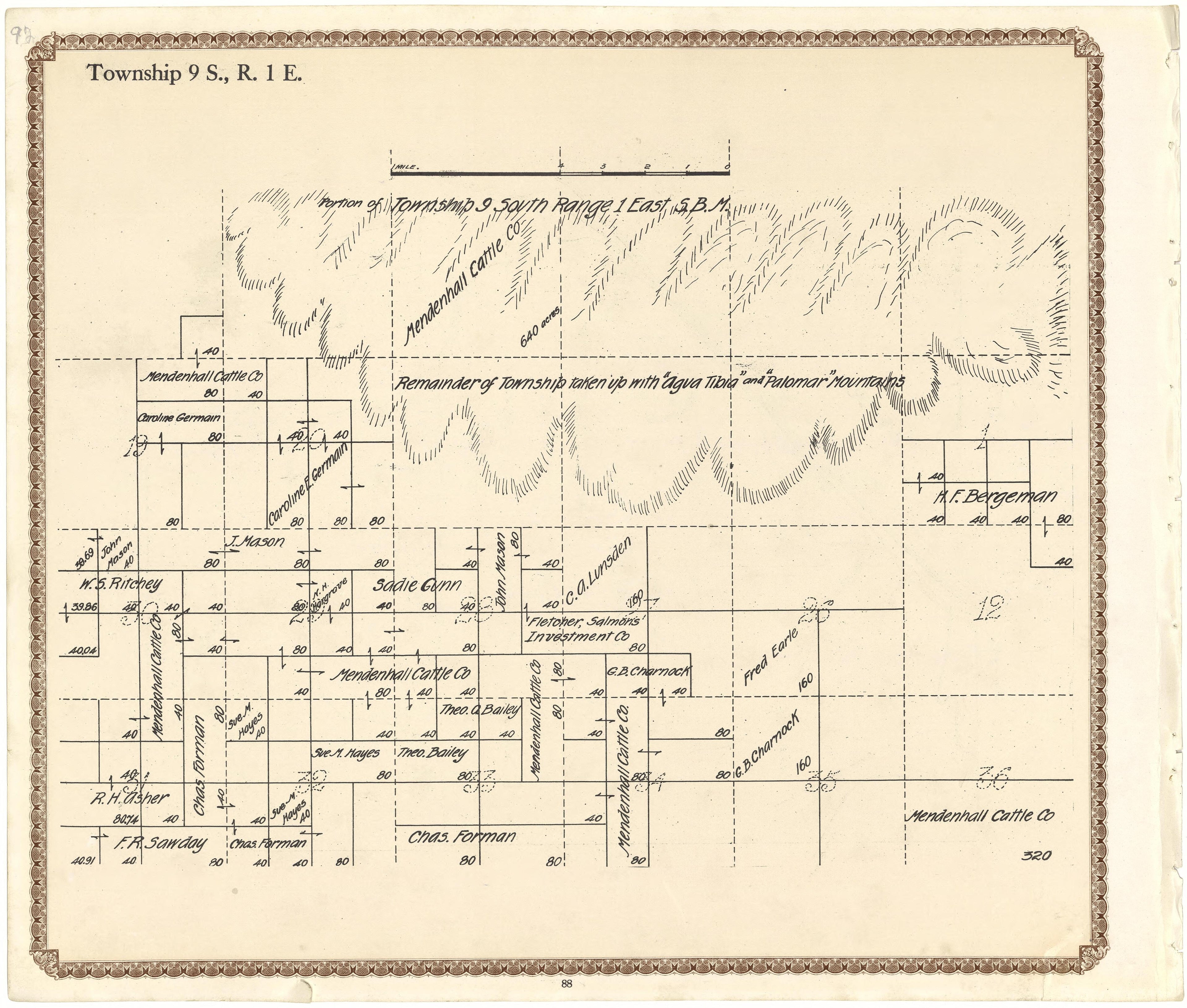 Township 9 S., R. 1 E from Plat Book of San Diego County, California 1912 by Relic Map Company
