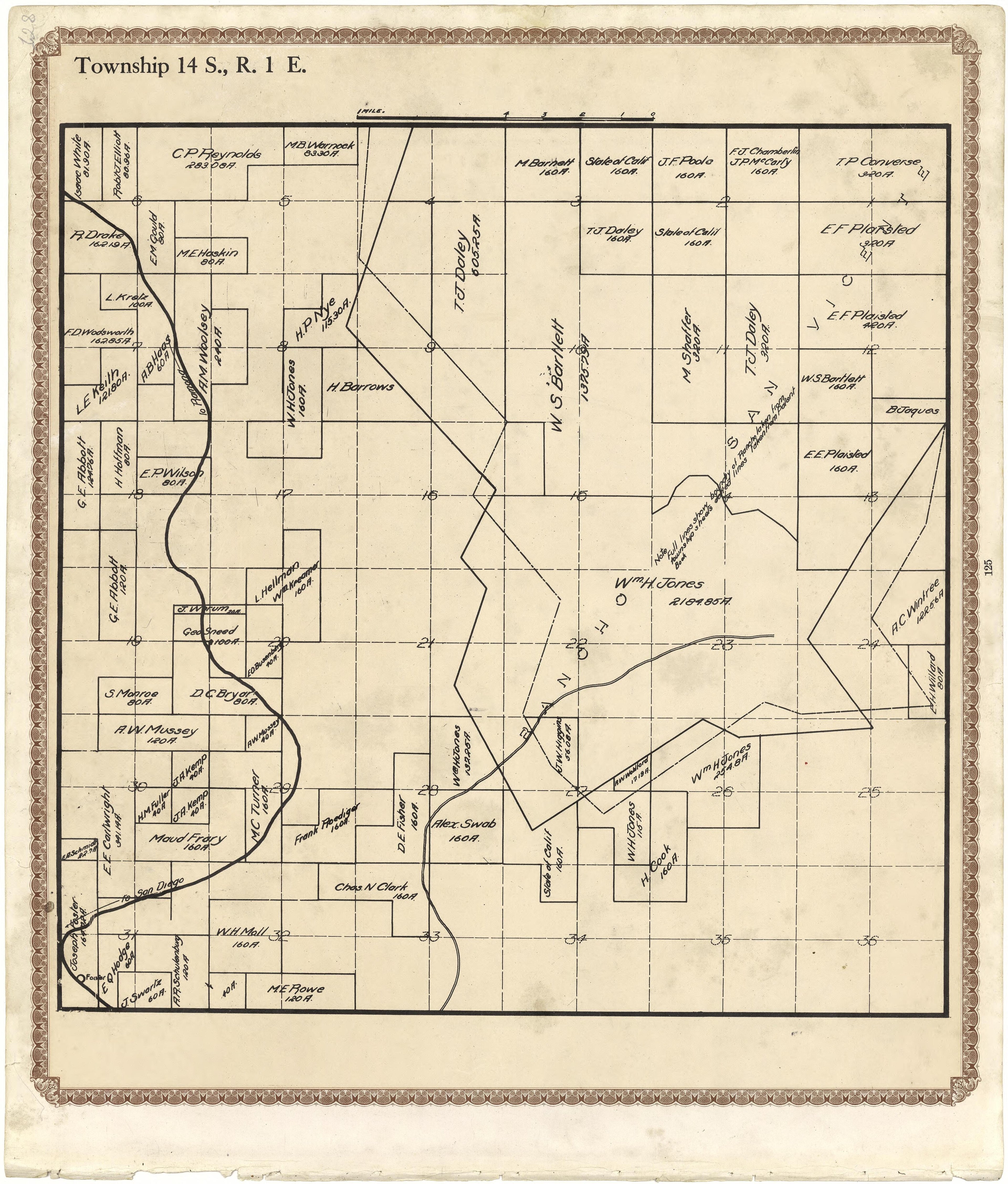 Township 14 S., R. 1 E from Plat Book of San Diego County, California 1912 by Relic Map Company