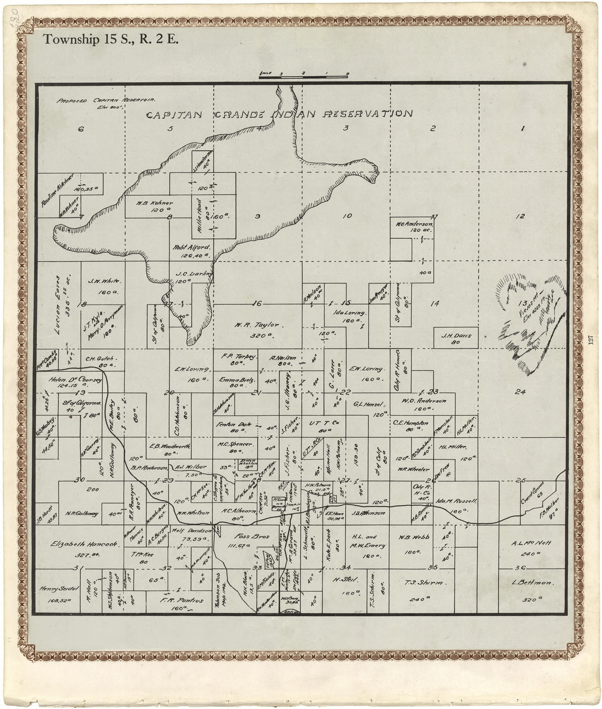 Township 15 S., R. 2 E from Plat Book of San Diego County, California 1912 by Relic Map Company