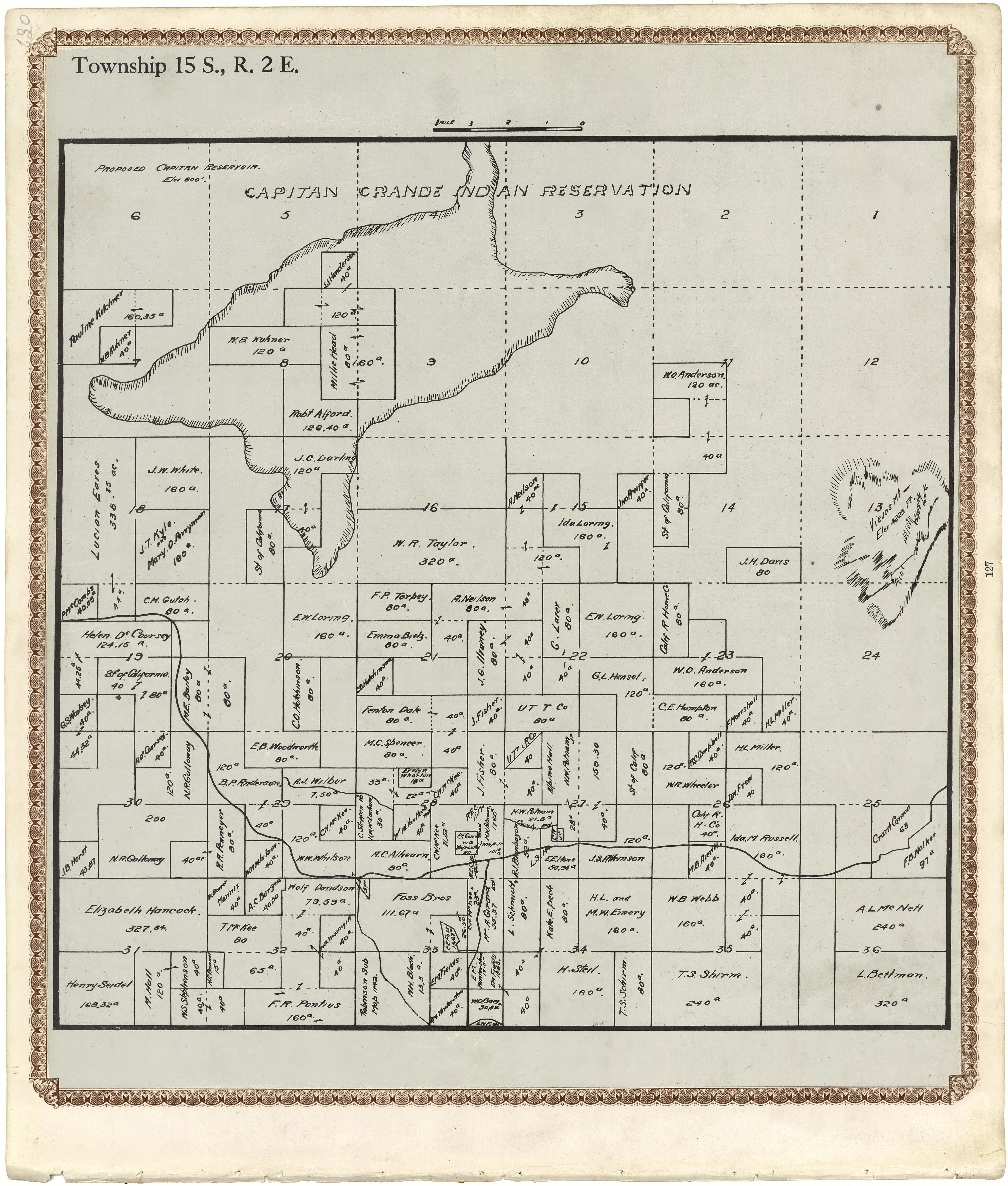 Township 15 S., R. 2 E from Plat Book of San Diego County, California 1912 by Relic Map Company