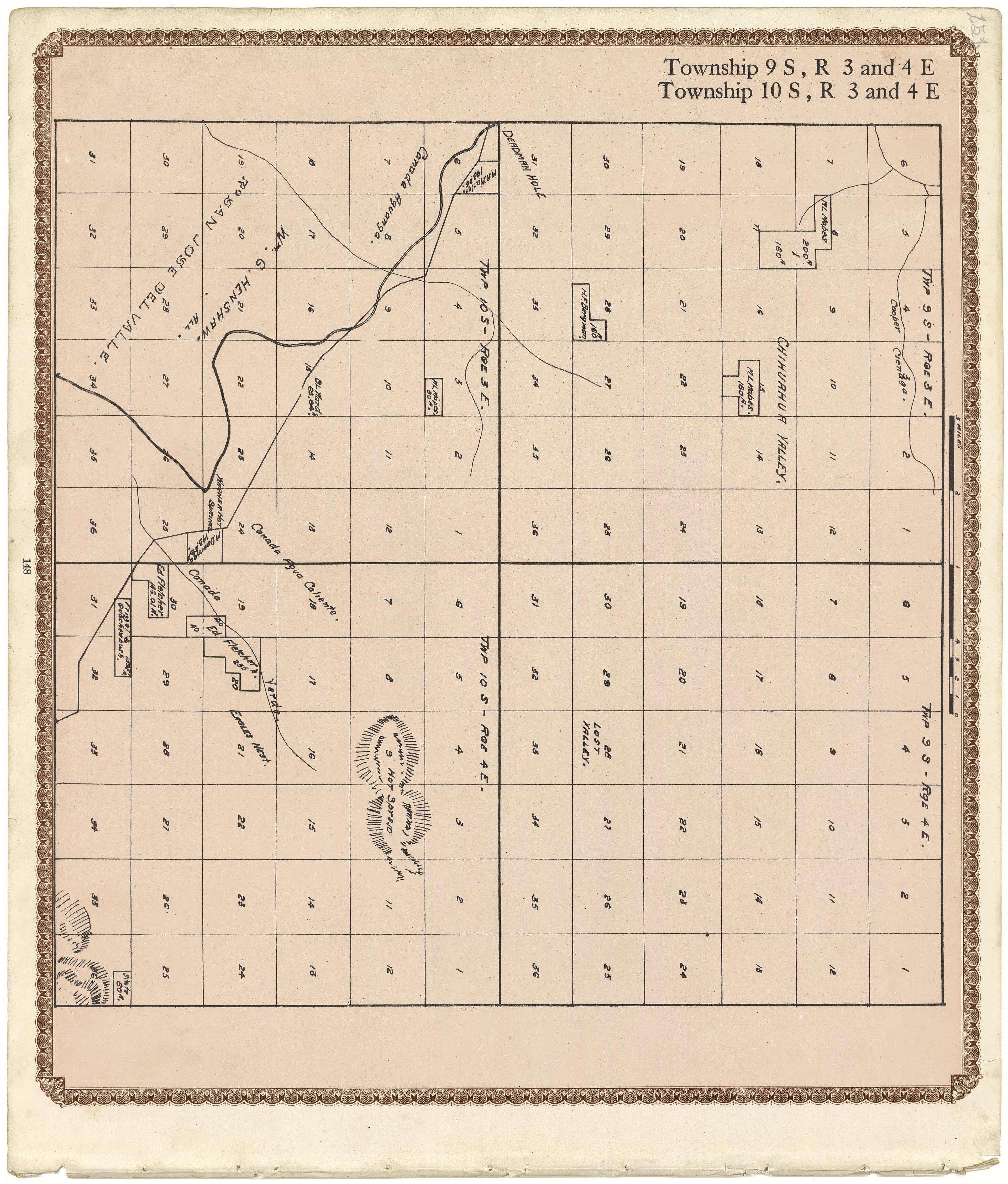 Township 9 S., R. 3 E and 4 E; Township 10 S., R. 3 E and 4 E from Plat Book of San Diego County, California 1912 by Relic Map Company