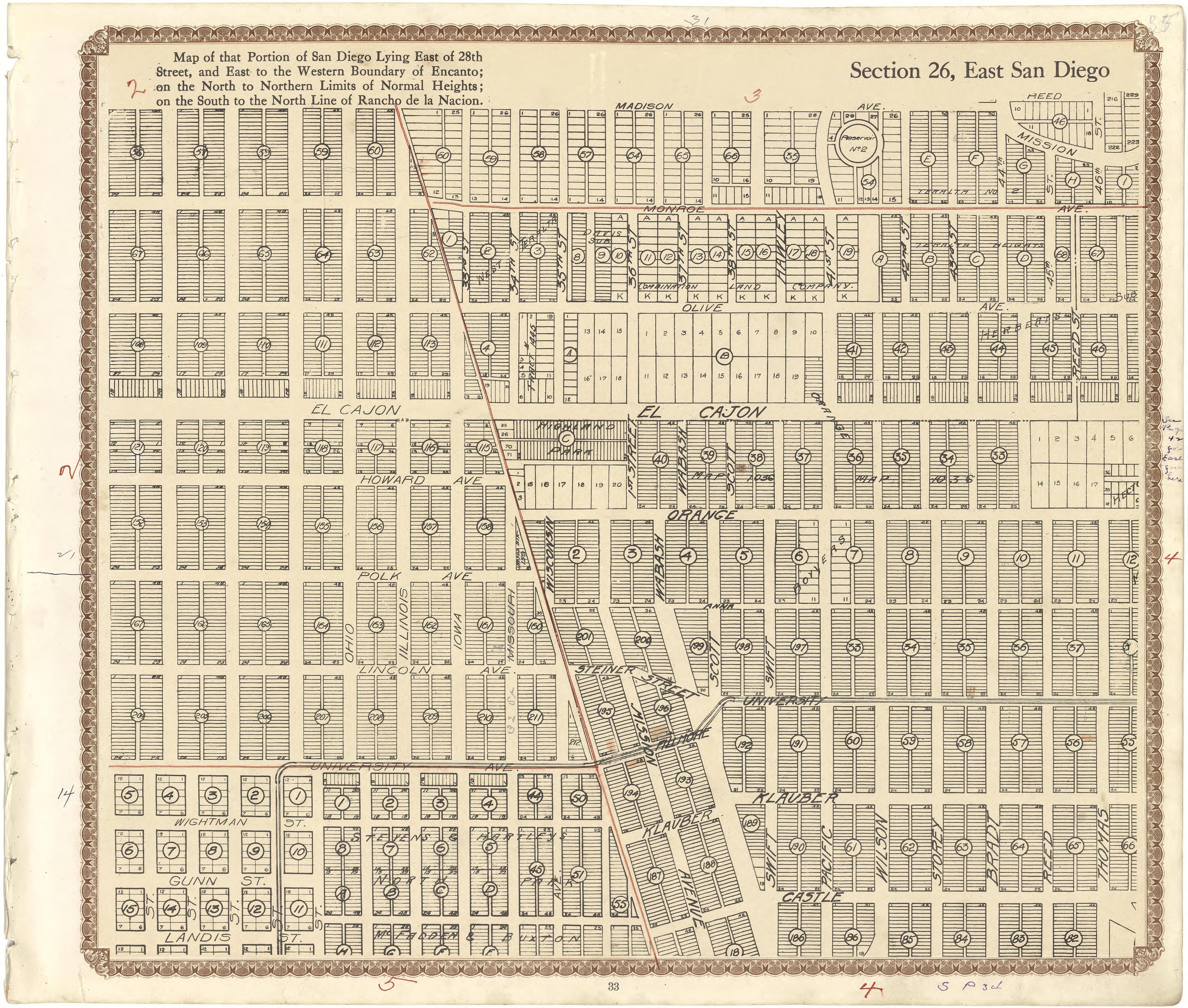 Section 26, East San Diego from Plat Book of San Diego County, California 1912 by Relic Map Company