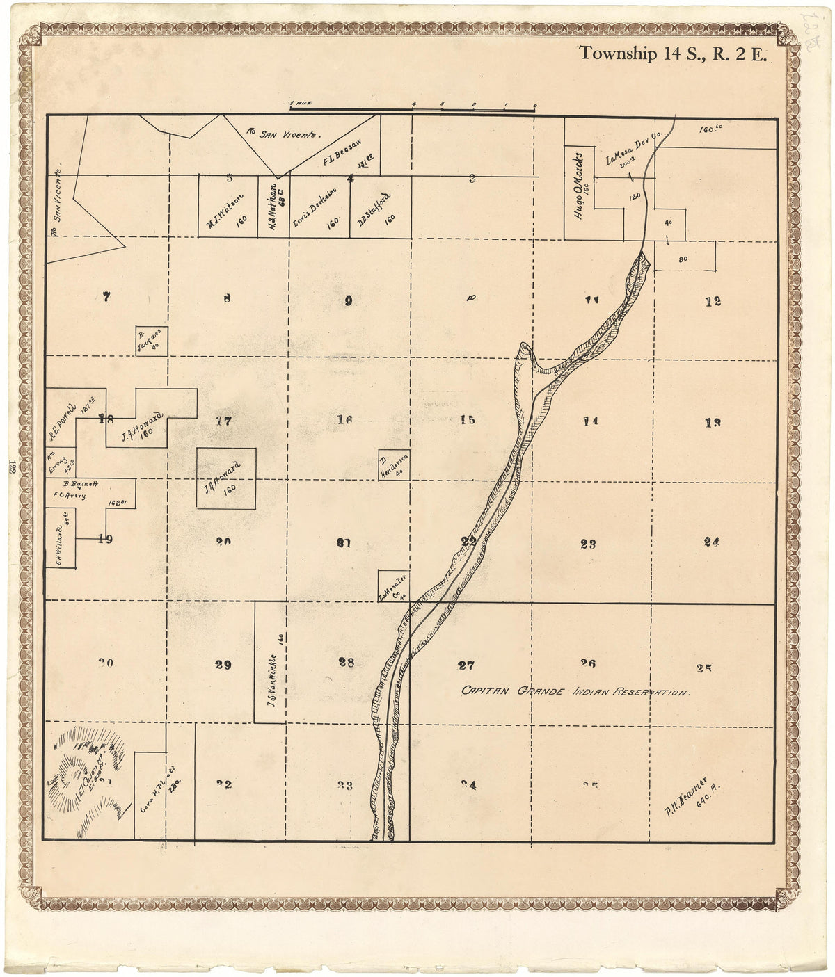 Township 14 S., R. 2 E from Plat Book of San Diego County, California 1912 by Relic Map Company