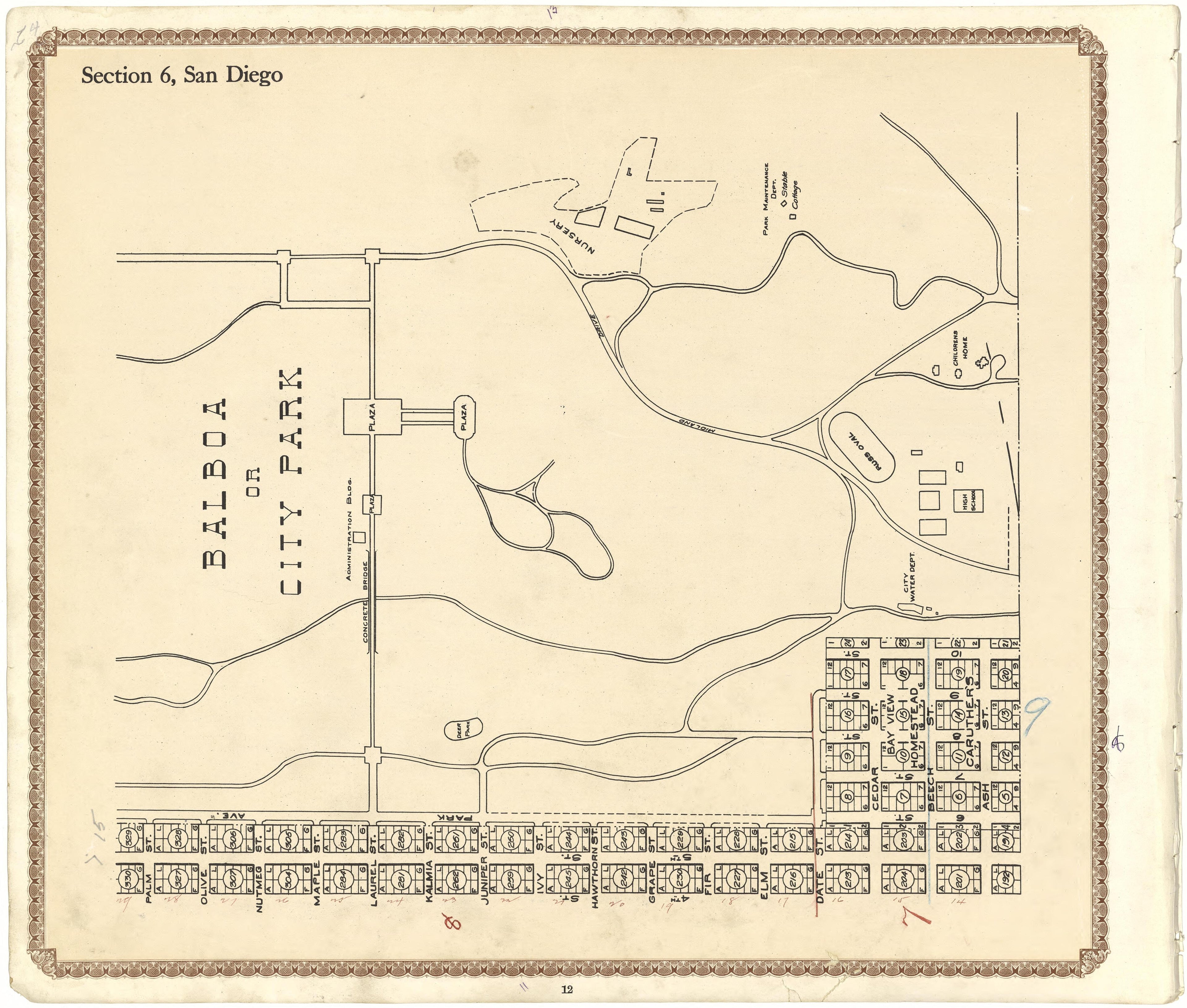 Section 6, San Diego from Plat Book of San Diego County, California 1912 by Relic Map Company
