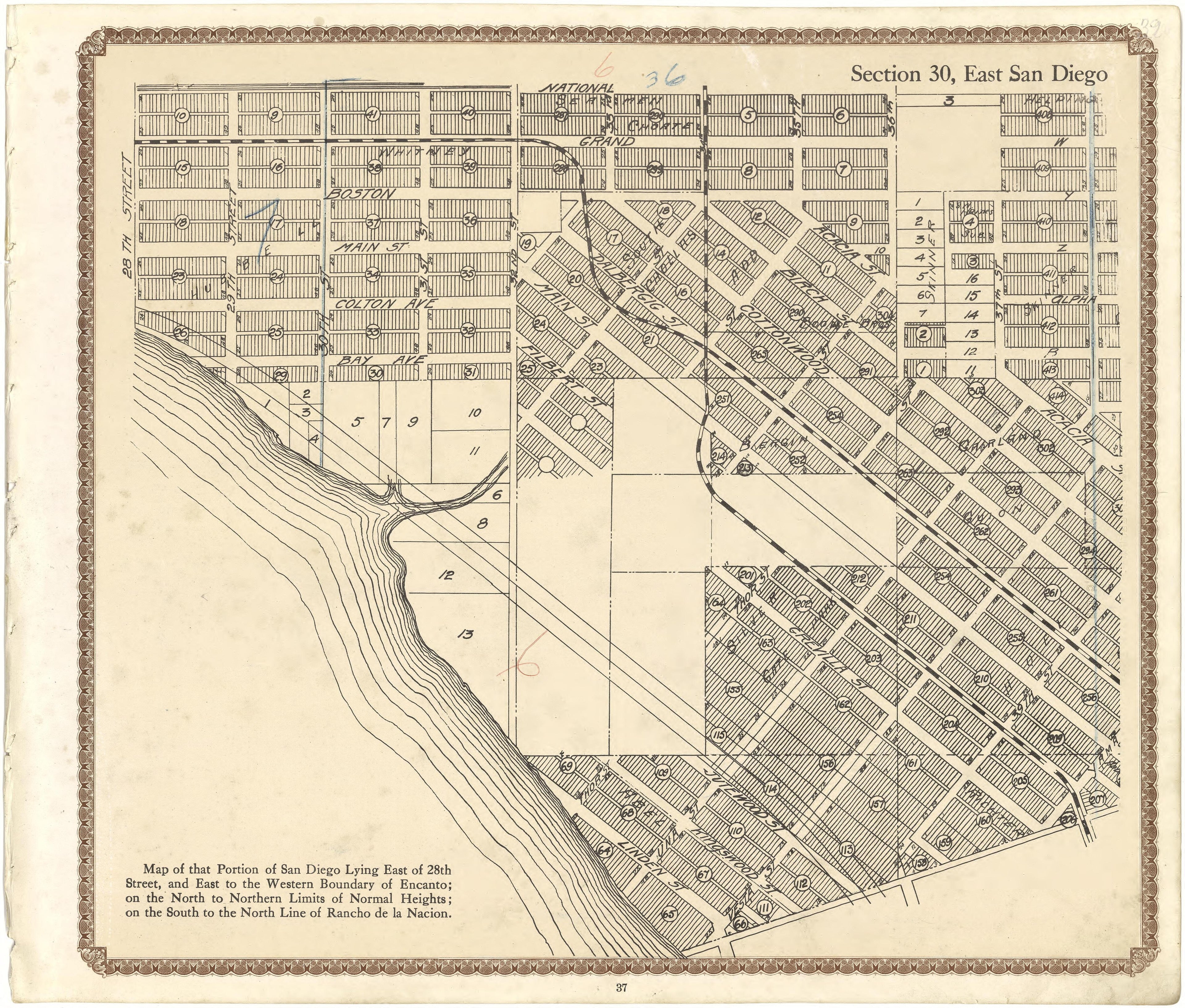 Section 30, East San Diego from Plat Book of San Diego County, California 1912 by Relic Map Company