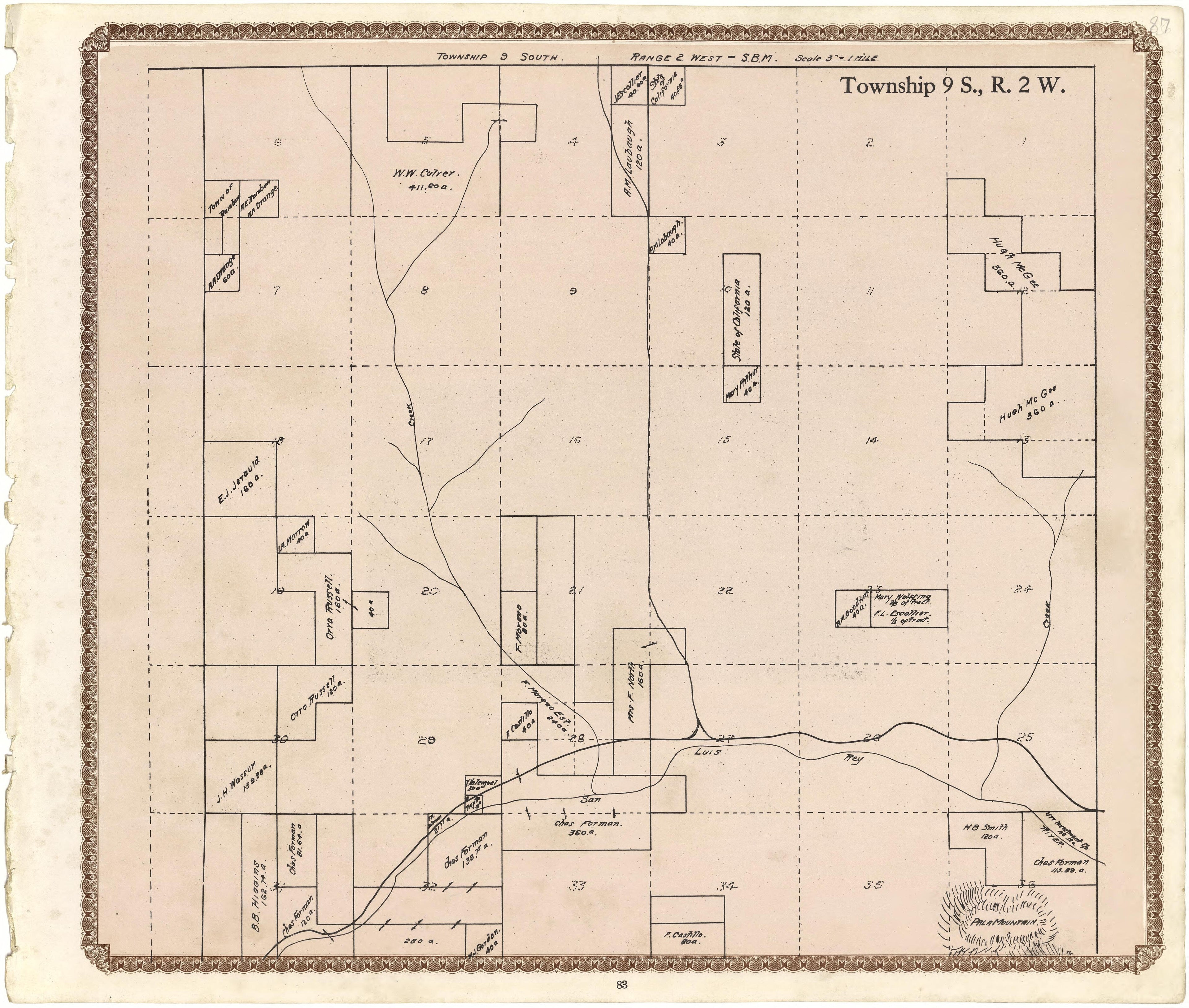 Township 9 S., R. 2 W from Plat Book of San Diego County, California 1912 by Relic Map Company