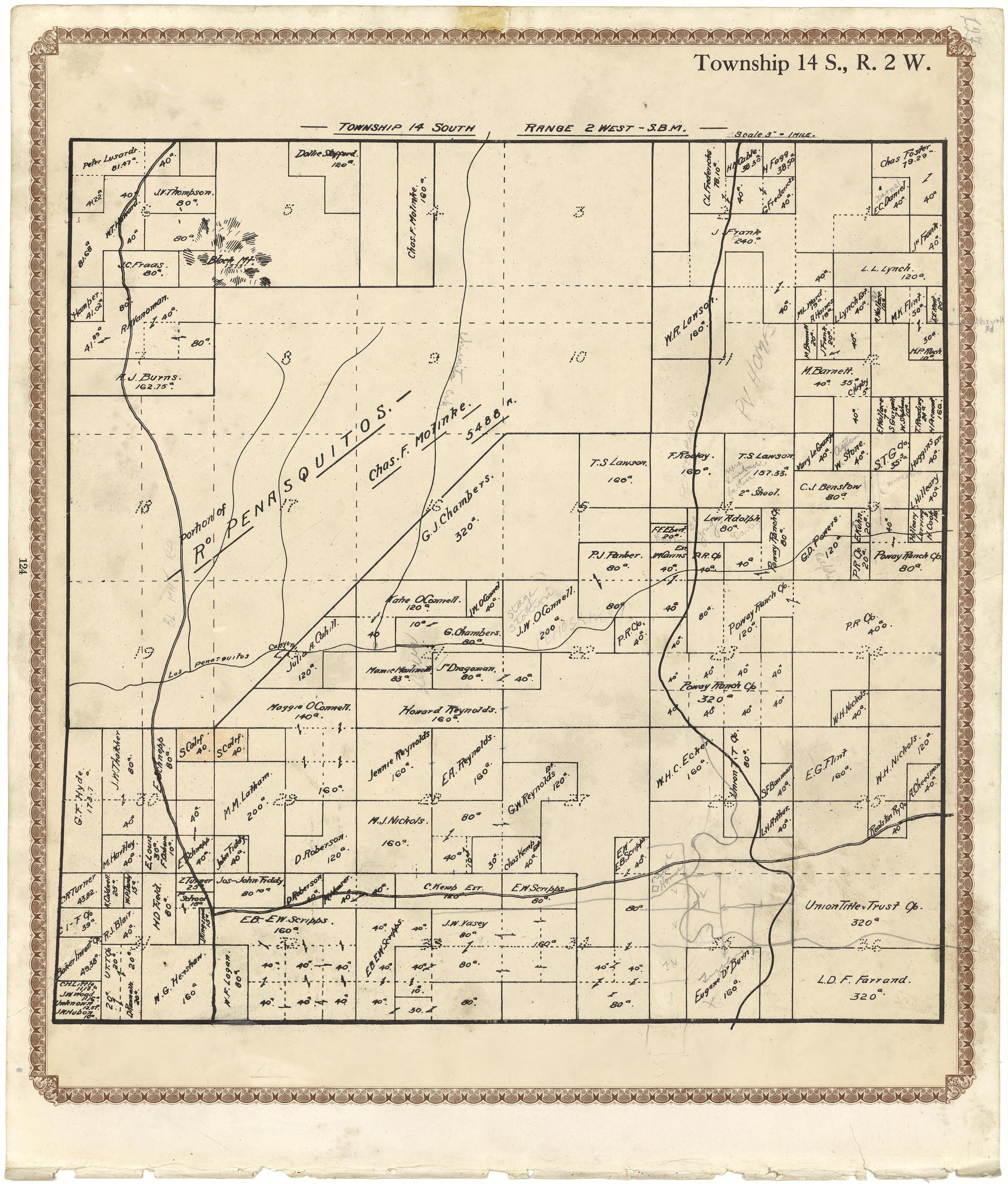 Township 14 S., R. 2 W from Plat Book of San Diego County, California 1912 by Relic Map Company