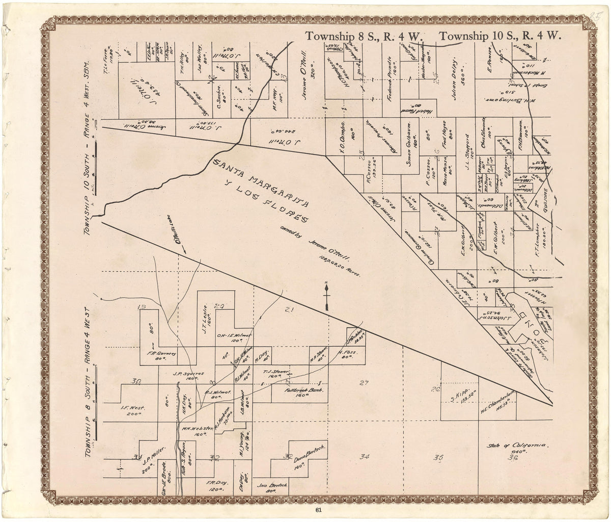 Township 8 S., R. 4 W.; Township 10 S., R. 4 W. from Plat Book of San Diego County, California 1912 by Relic Map Company