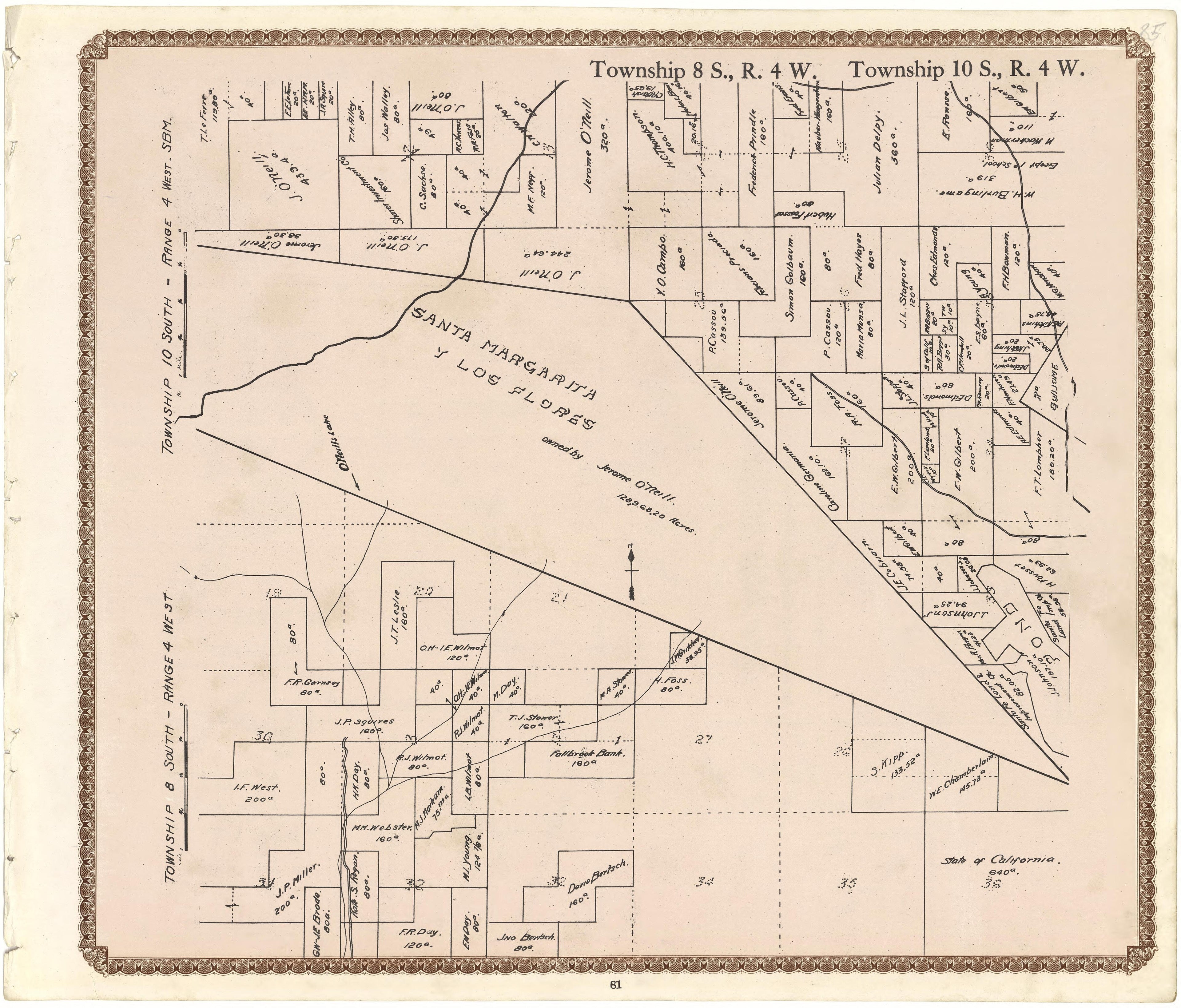 Township 8 S., R. 4 W.; Township 10 S., R. 4 W. from Plat Book of San Diego County, California 1912 by Relic Map Company