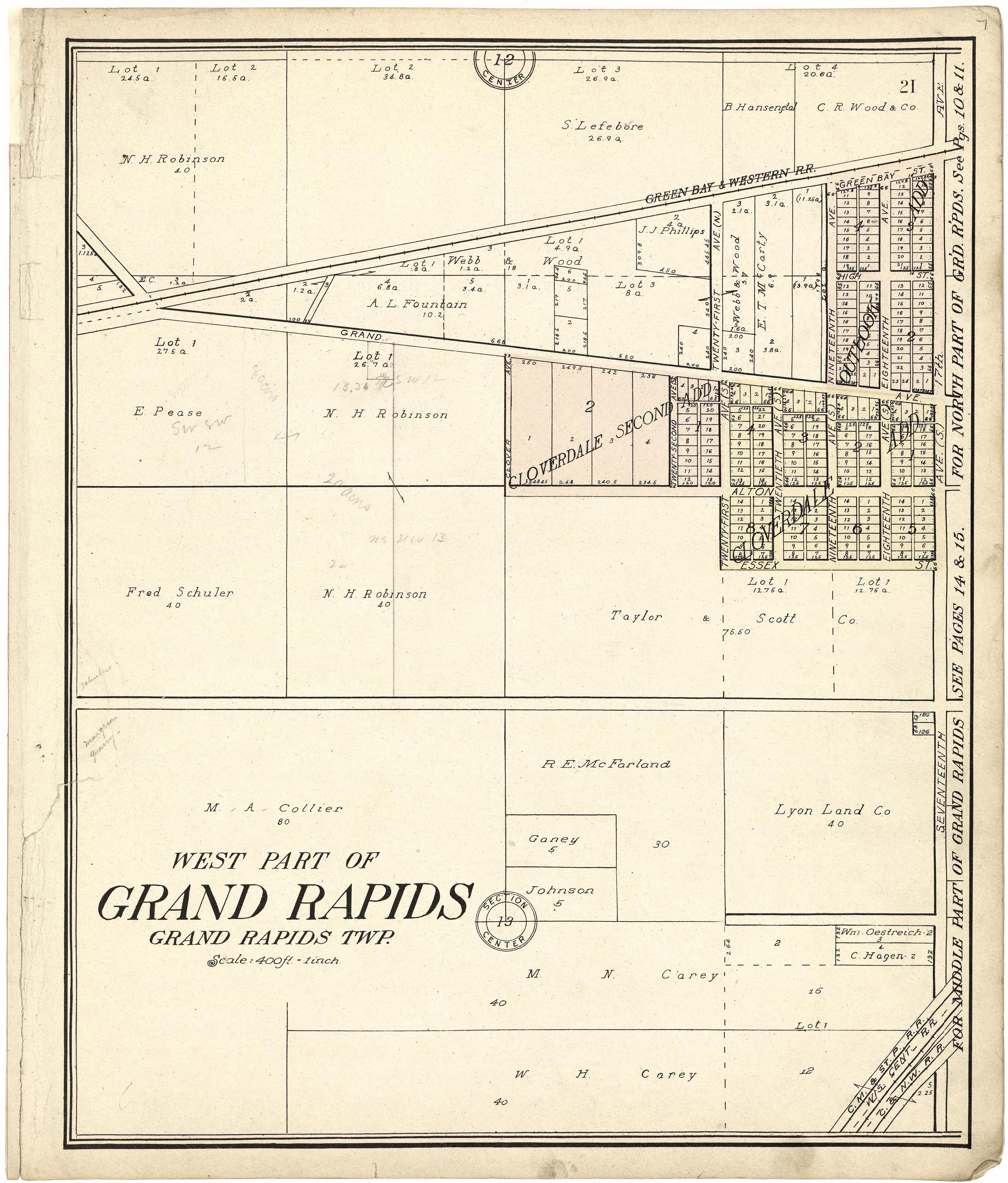 West Part of Grand Rapids from Standard Atlas of Wood County, Wisconsin : Including a Plat Book of the Villages, Cities and Townships of the County, Map of the State, United States and World : Patrons Directory, Reference … 1909 by Relic Map Company