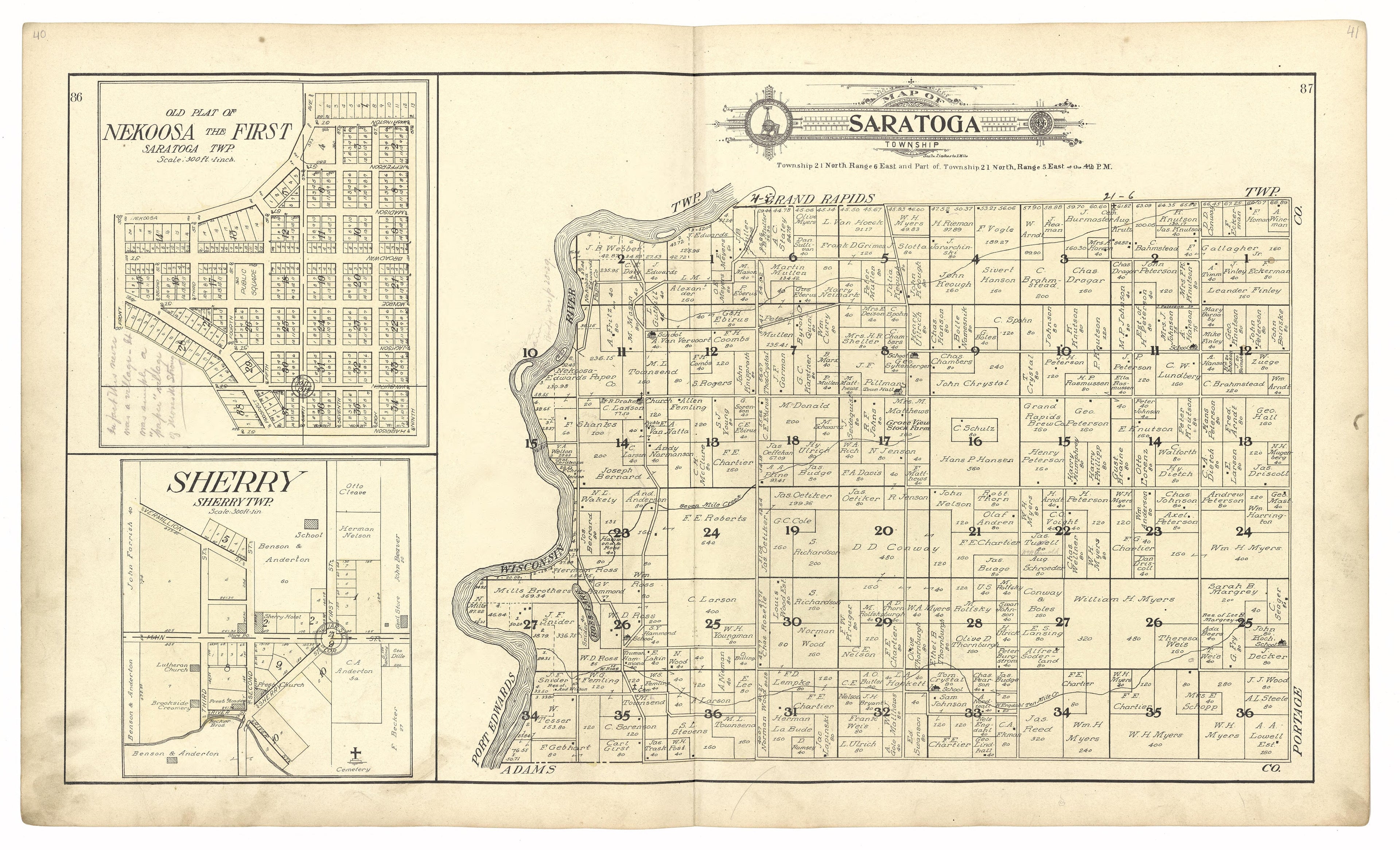 Map of Saratoga Township from Standard Atlas of Wood County, Wisconsin : Including a Plat Book of the Villages, Cities and Townships of the County, Map of the State, United States and World : Patrons Directory, Reference … 1909 by Relic Map Company