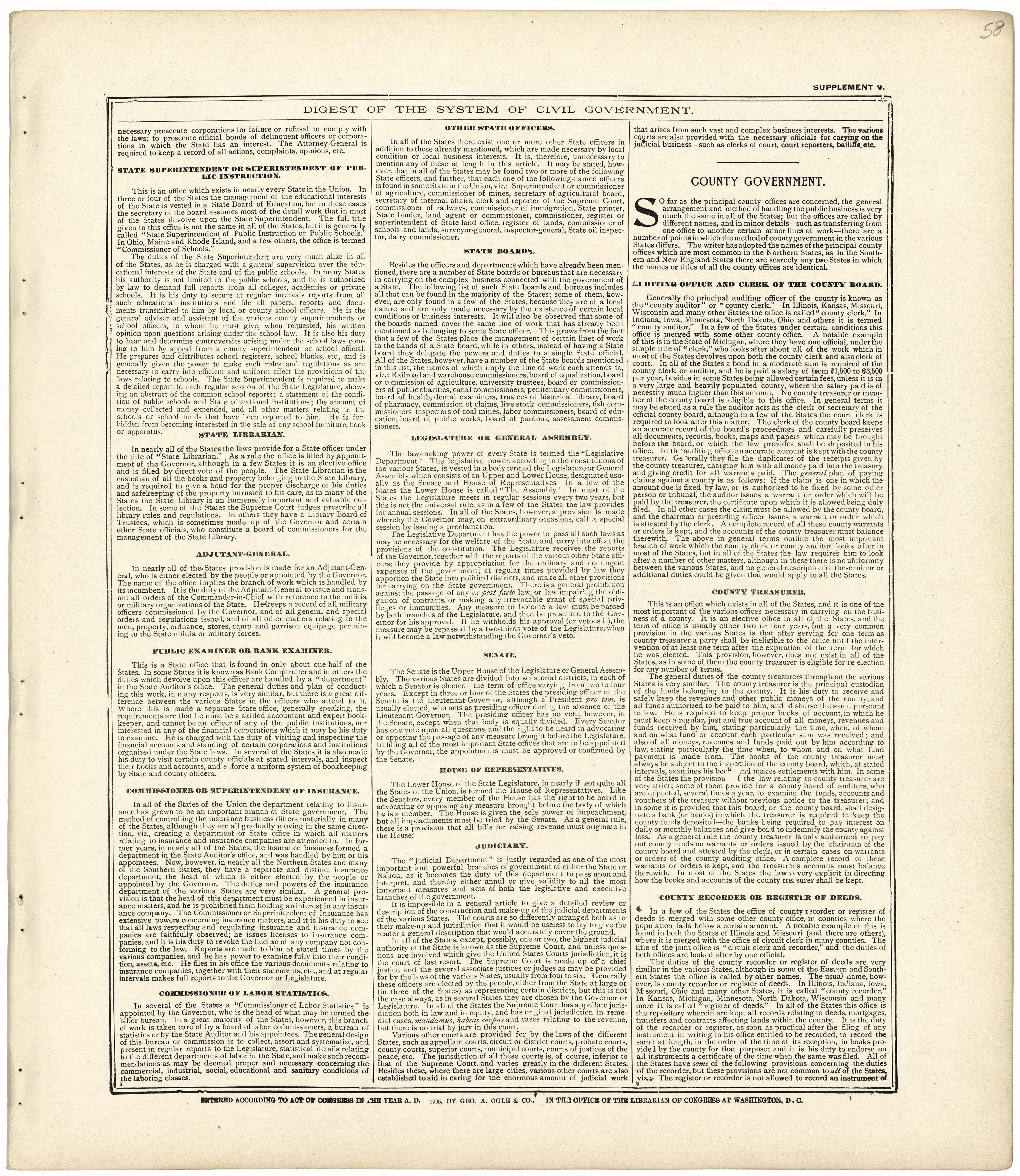 Digest of the System of Civil Government from Standard Atlas of Wood County, Wisconsin : Including a Plat Book of the Villages, Cities and Townships of the County, Map of the State, United States and World : Patrons Directory, Reference … 1909 by Relic Map Company