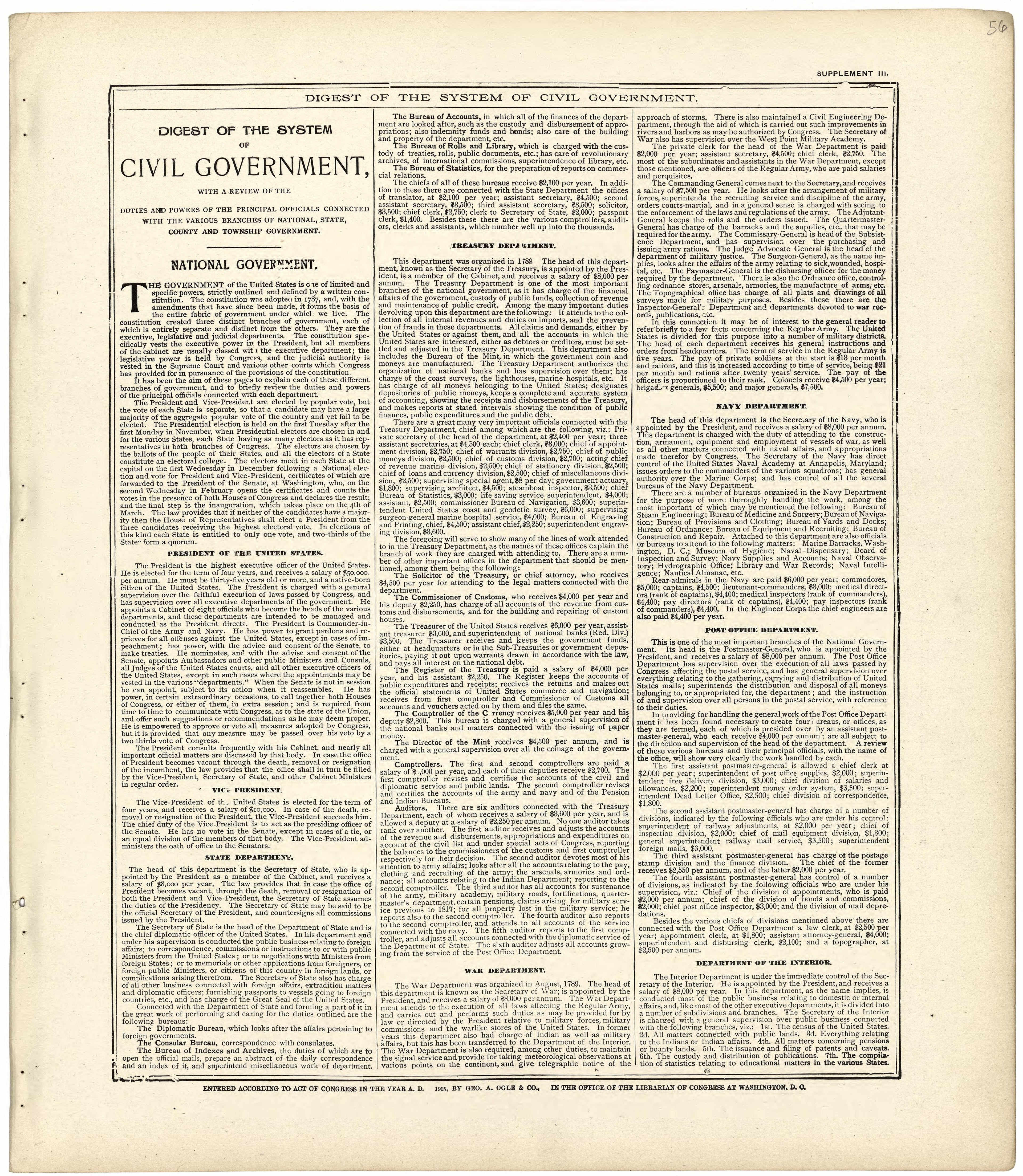 Digest of the System of Civil Government from Standard Atlas of Wood County, Wisconsin : Including a Plat Book of the Villages, Cities and Townships of the County, Map of the State, United States and World : Patrons Directory, Reference … 1909 by Relic Map Company
