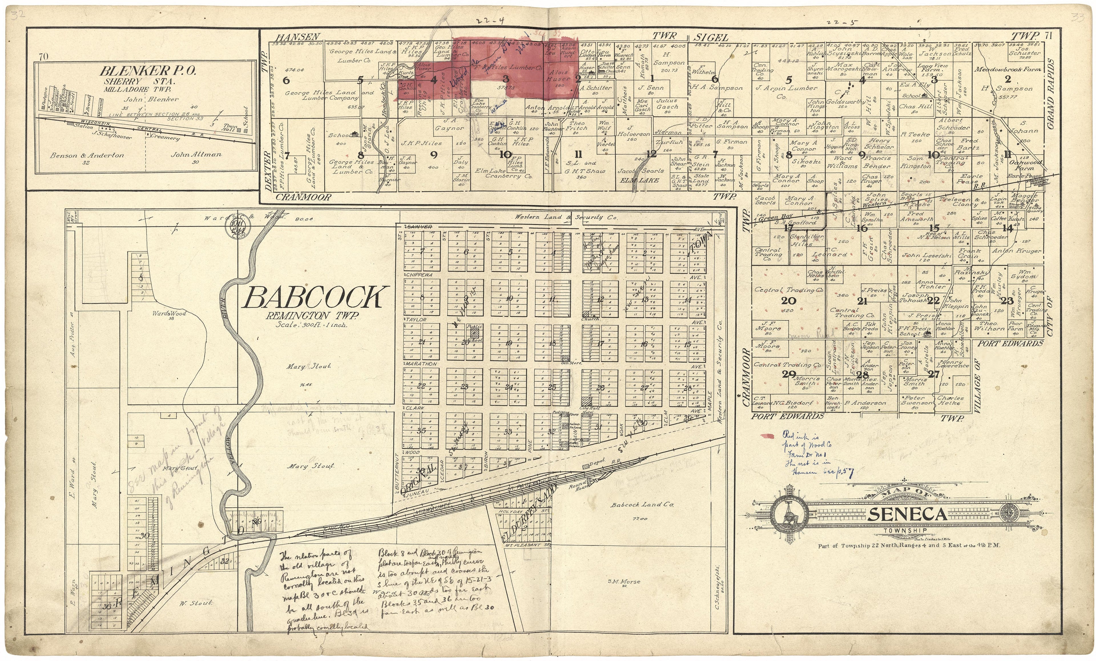Map of Seneca Township from Standard Atlas of Wood County, Wisconsin : Including a Plat Book of the Villages, Cities and Townships of the County, Map of the State, United States and World : Patrons Directory, Reference … 1909 by Relic Map Company