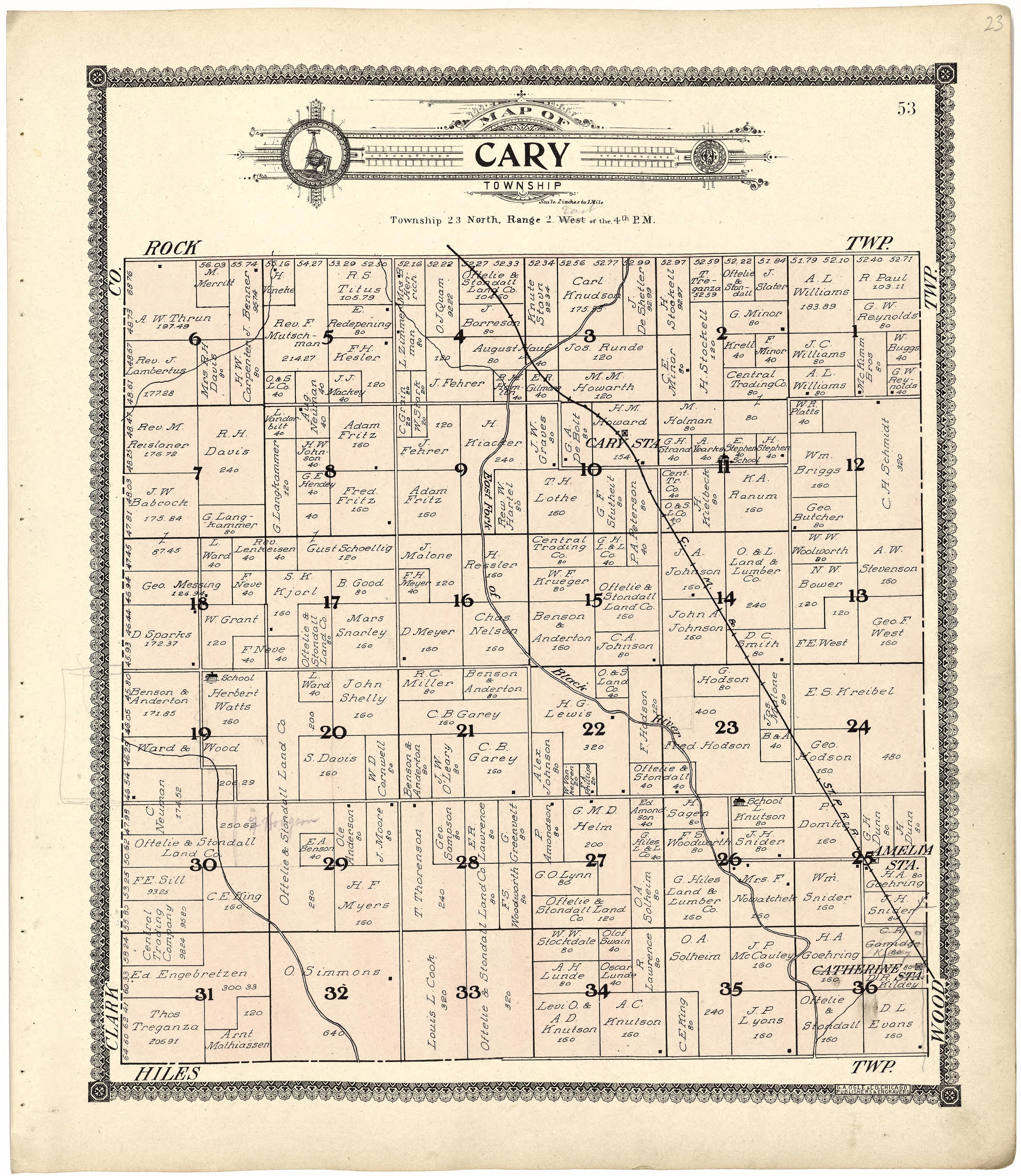 Map of Cary Township from Standard Atlas of Wood County, Wisconsin : Including a Plat Book of the Villages, Cities and Townships of the County, Map of the State, United States and World : Patrons Directory, Reference … 1909 by Relic Map Company