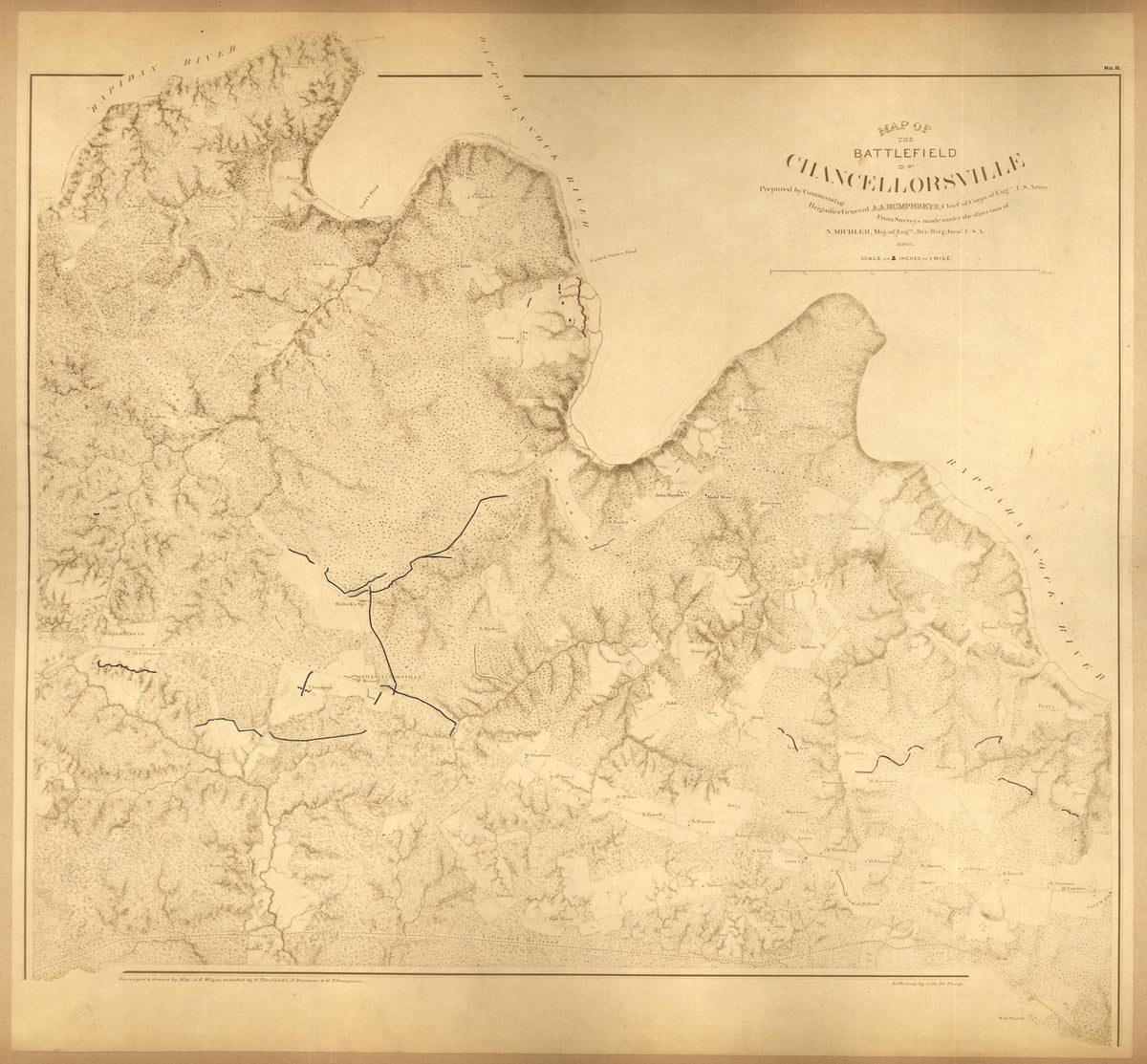 No. II - Map of the Battlefield of Chancellorsville from Military Maps Illustrating the Operations of the Armies of the Potomac and James Against Richmond, May 4th, 1864 to April 9th, 1865 : Including Battlefields of the Wilderness, Totopotomoy, North... by Relic Map Company