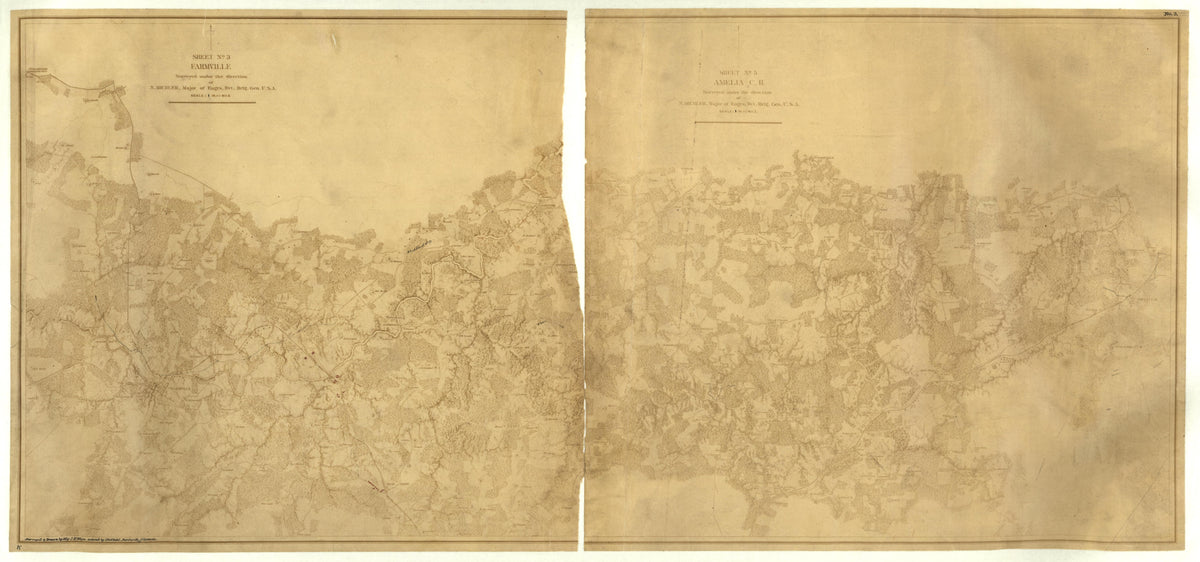 No. 5 - Sheet No. 3: Farmville Joined With Sheet No. 5: Amelia C.H. from Military Maps Illustrating the Operations of the Armies of the Potomac and James Against Richmond, May 4th, 1864 to April 9th, 1865 : Including Battlefields of the Wilderness, To... by Relic Map Company
