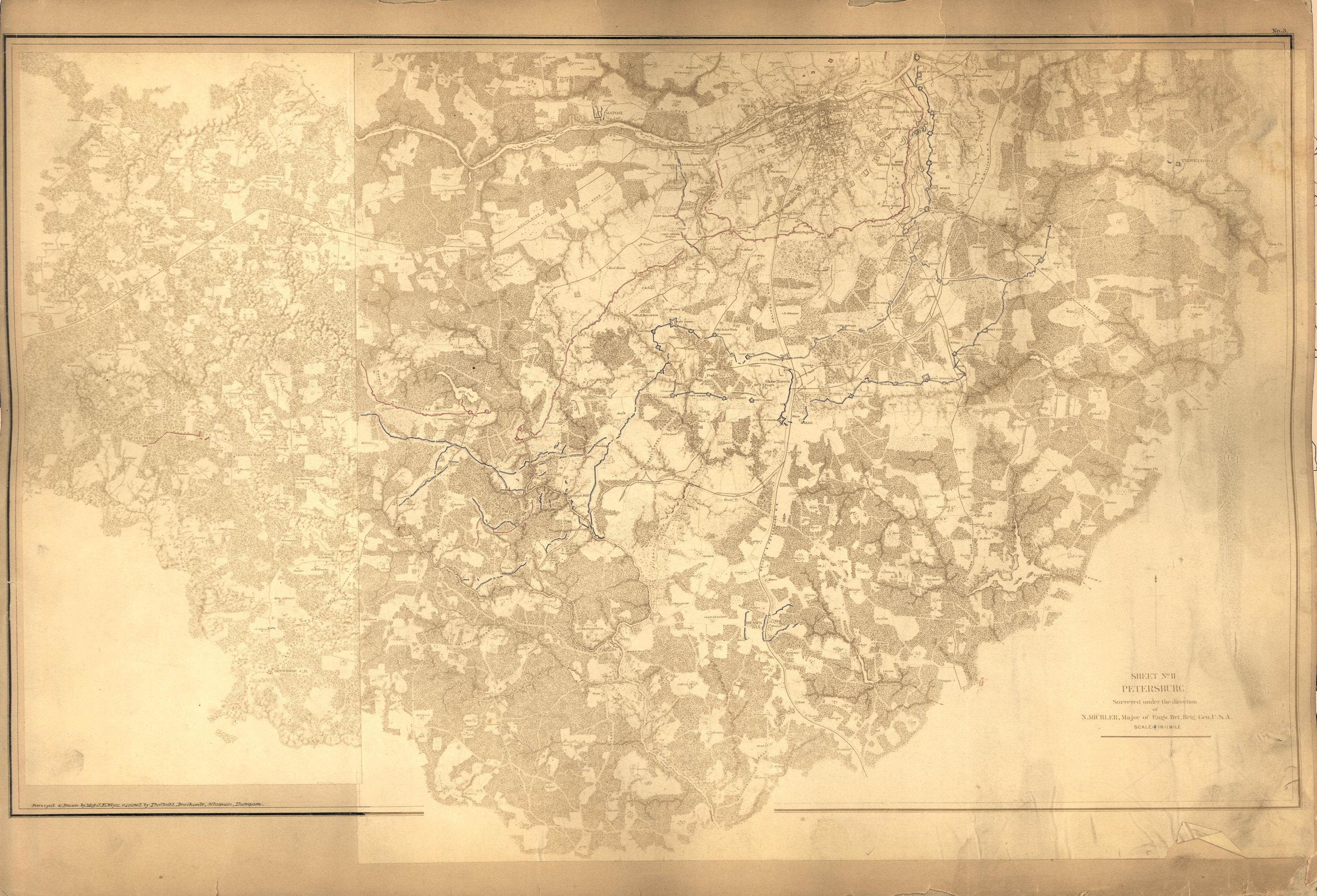 No. 3 - Sheet No. 11: Petersburg from Military Maps Illustrating the Operations of the Armies of the Potomac and James Against Richmond, May 4th, 1864 to April 9th, 1865 : Including Battlefields of the Wilderness, Totopotomoy, North Anna, Spottsylvani... by Relic Map Company