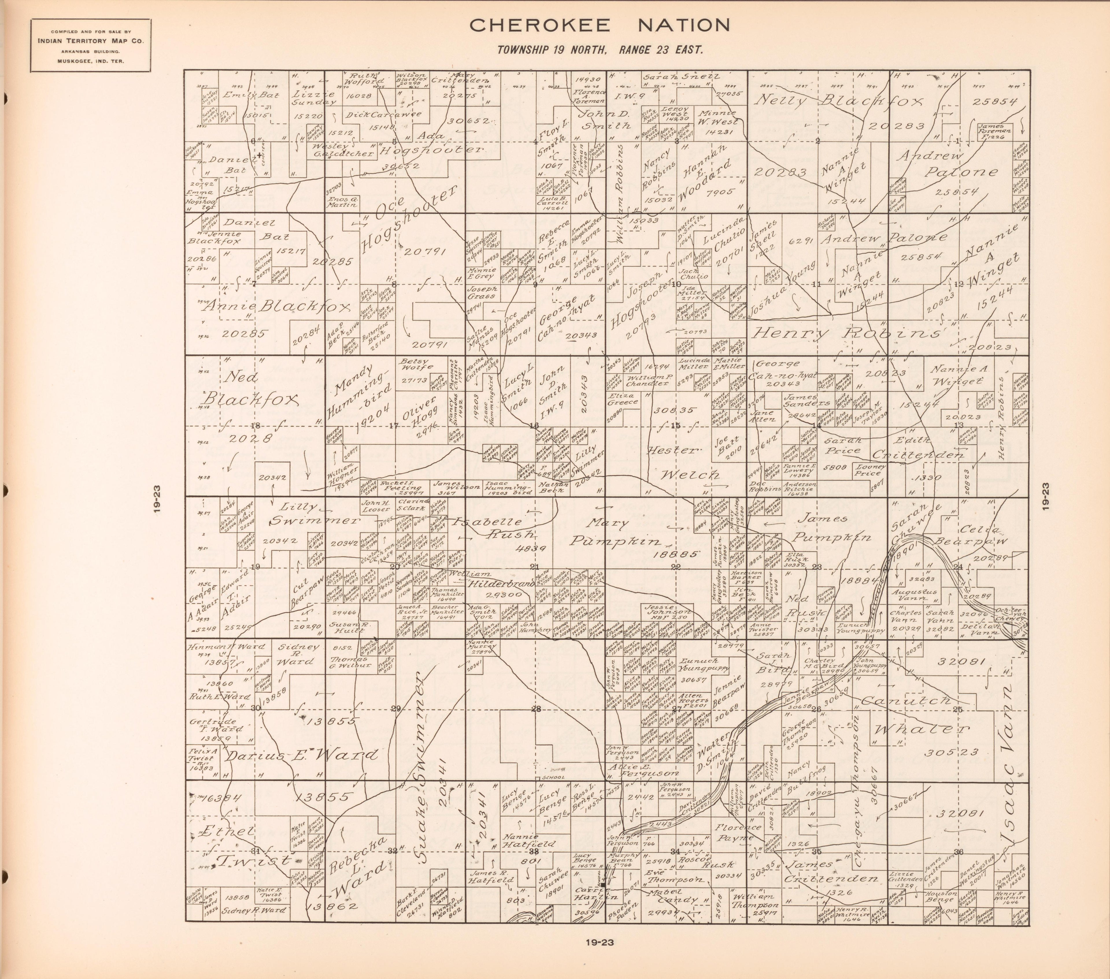 Township 19 North, Range 23 East from Cherokee Nation 1909 by Relic Map Company