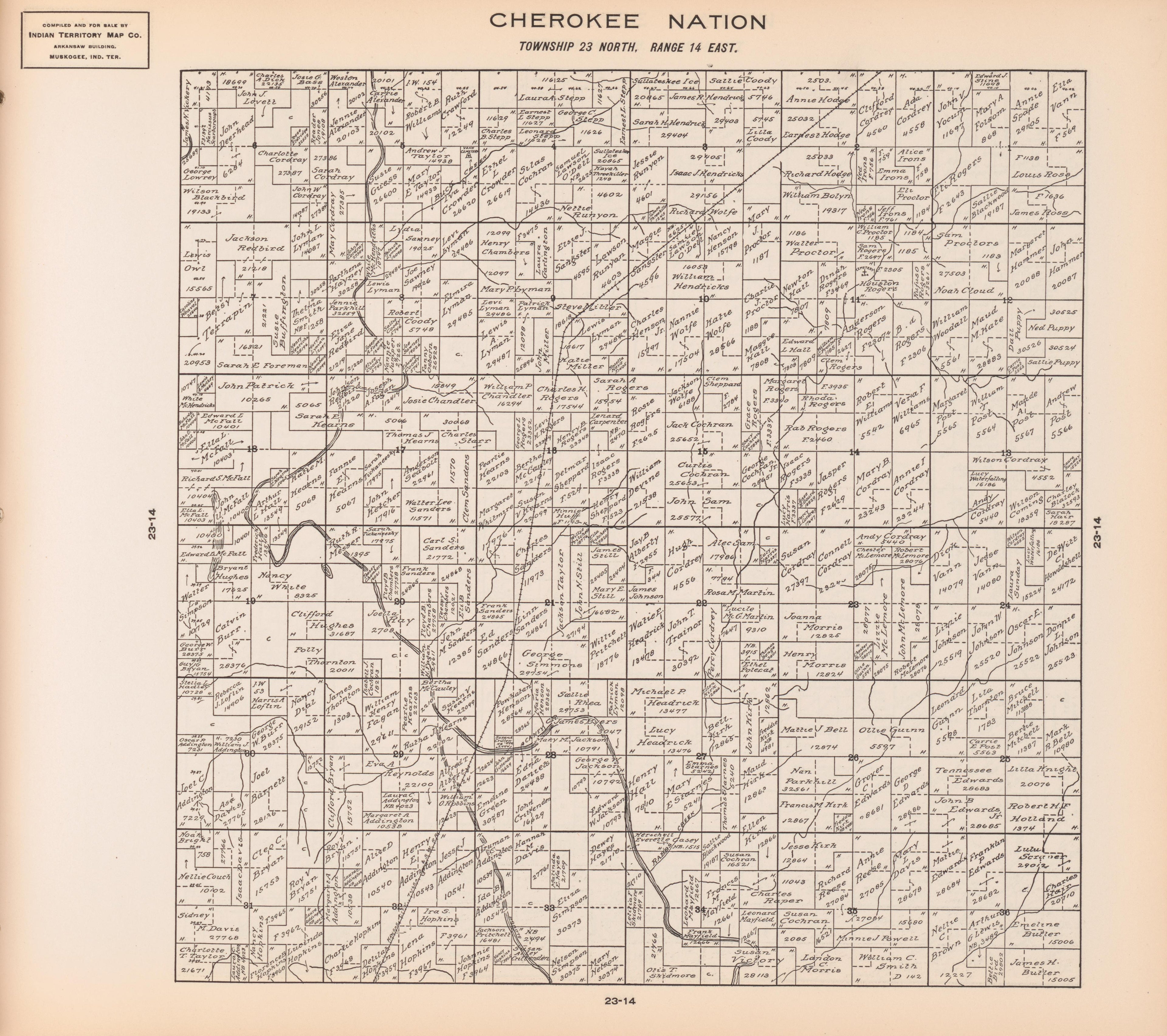 Township 23 North, Range 14 East from Cherokee Nation 1909 by Relic Map Company