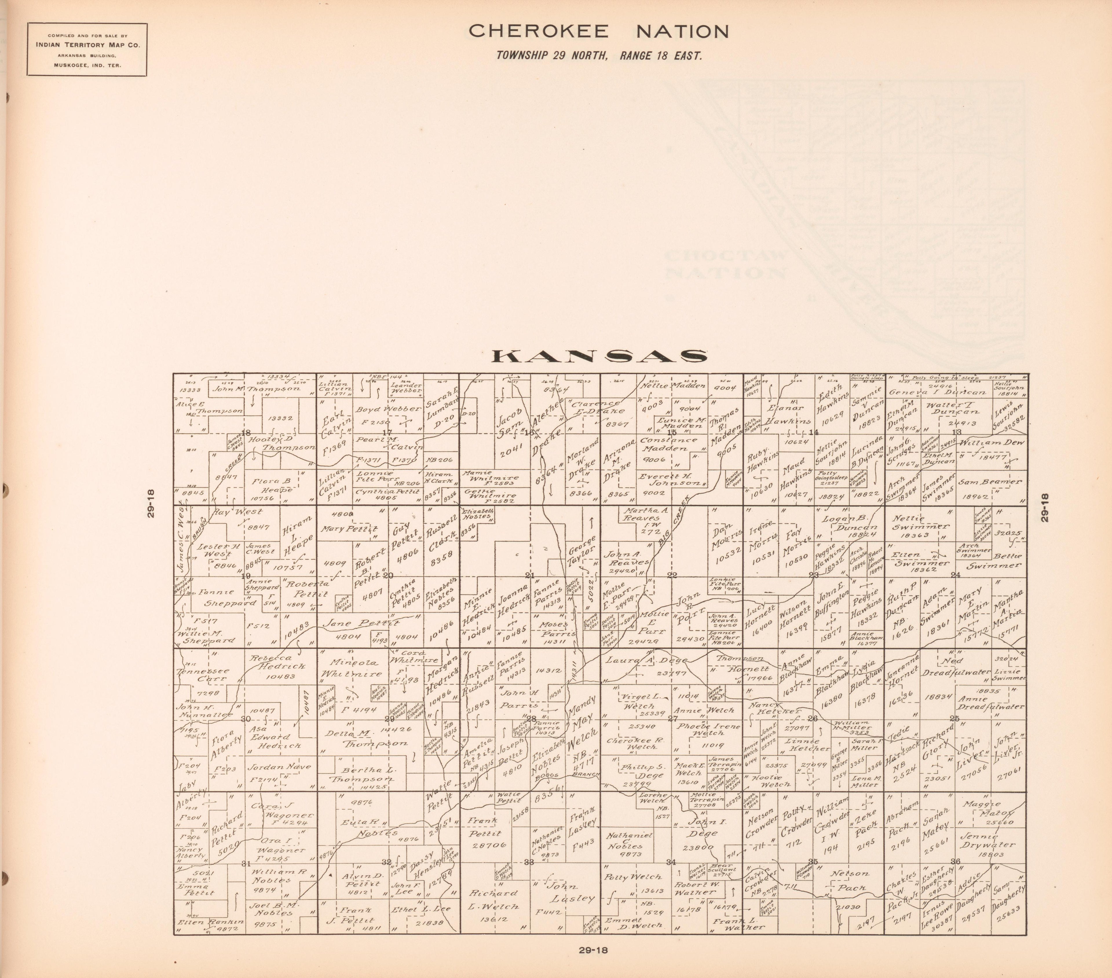 Township 29 North, Range 18 East from Cherokee Nation 1909 by Relic Map Company
